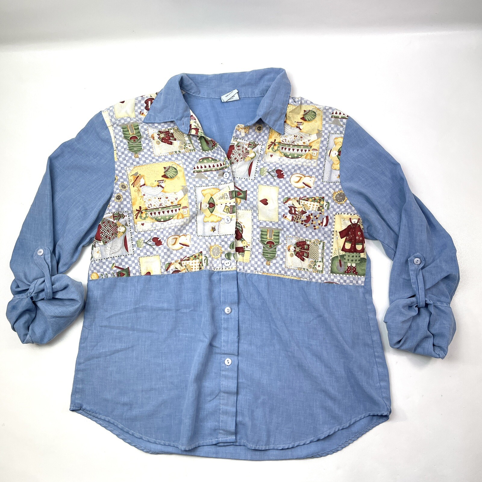 Cascade Blues USA Customized Kitchen Graphic Button Up Blue Long Sleeve Shirt L