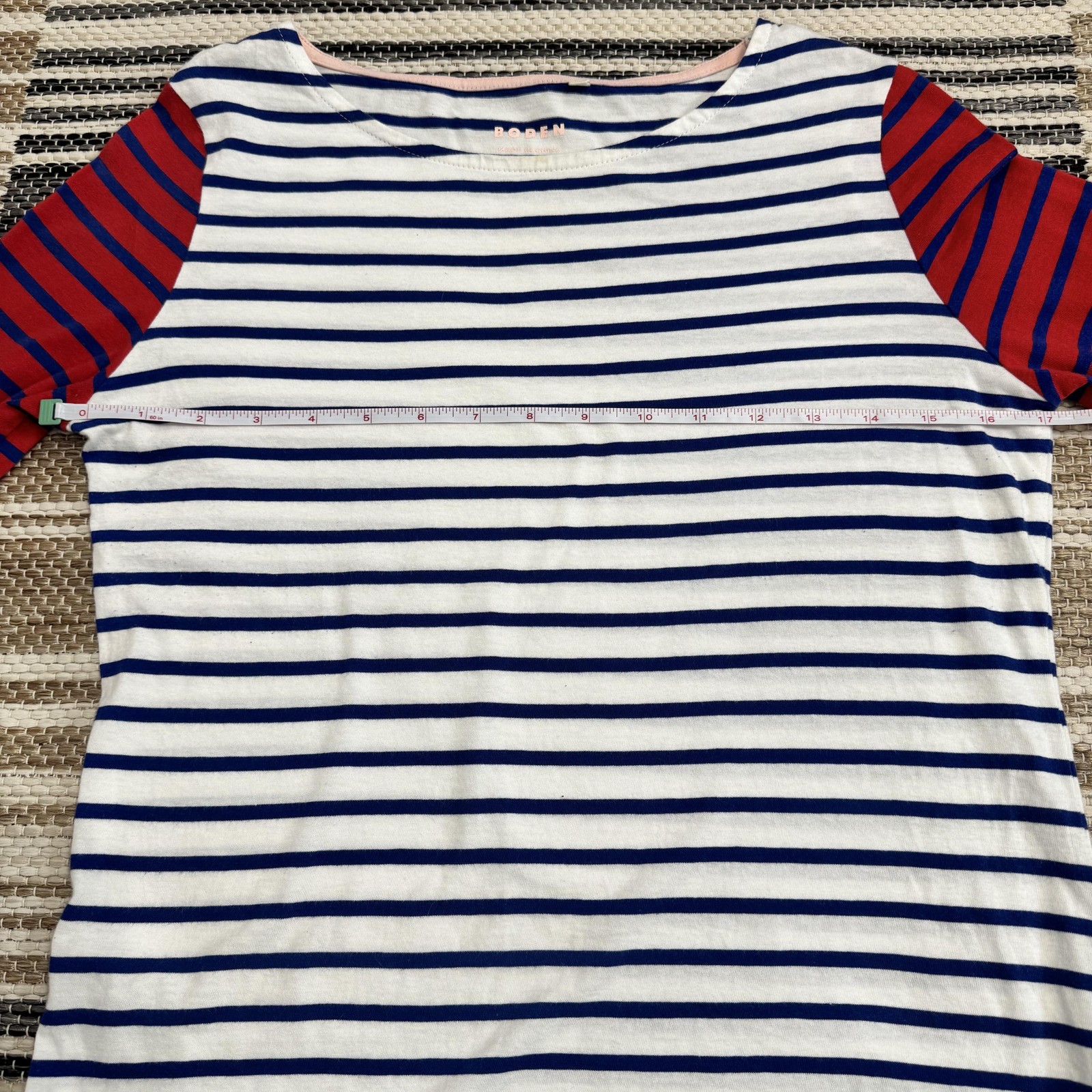 Boden Shirt Women’s 6 Navy Red White Stripe Boat Neck Long Sleeve Cotton Breton