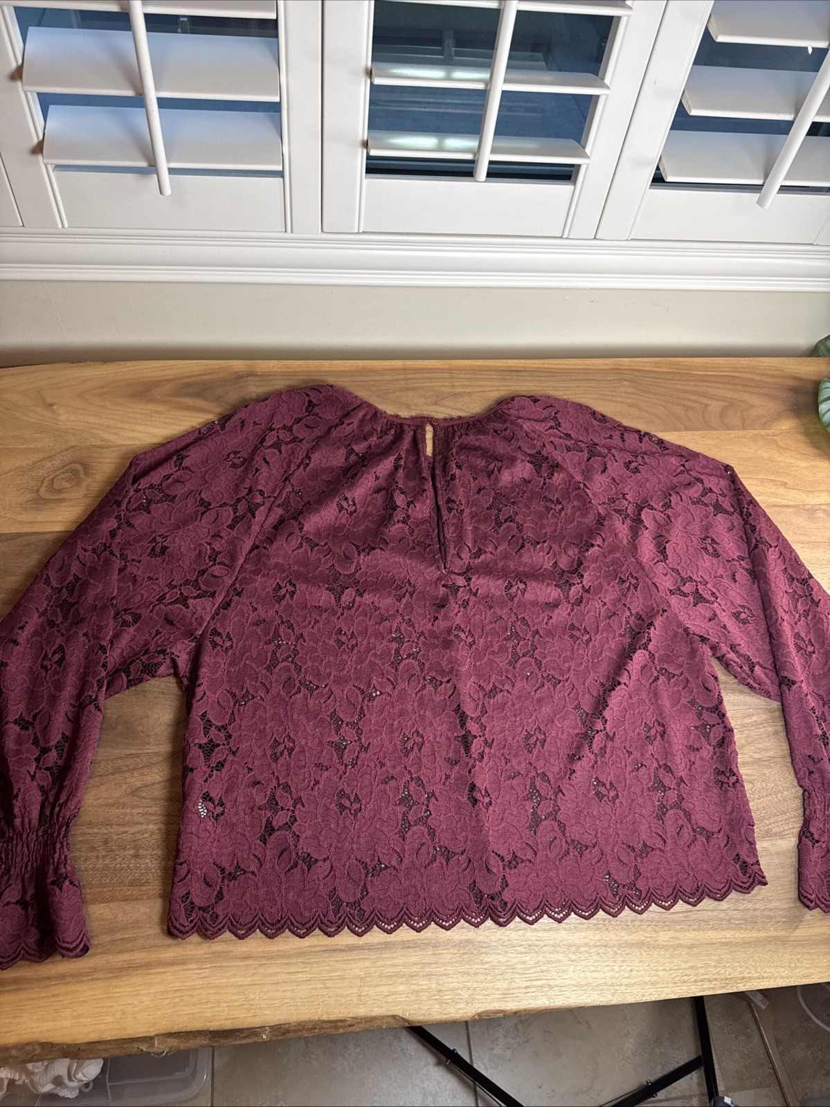 NWOT FREE PEOPLE Olivia Lace Top Sz XL Dolman Balloon Poet Sleeve Burgundy Red