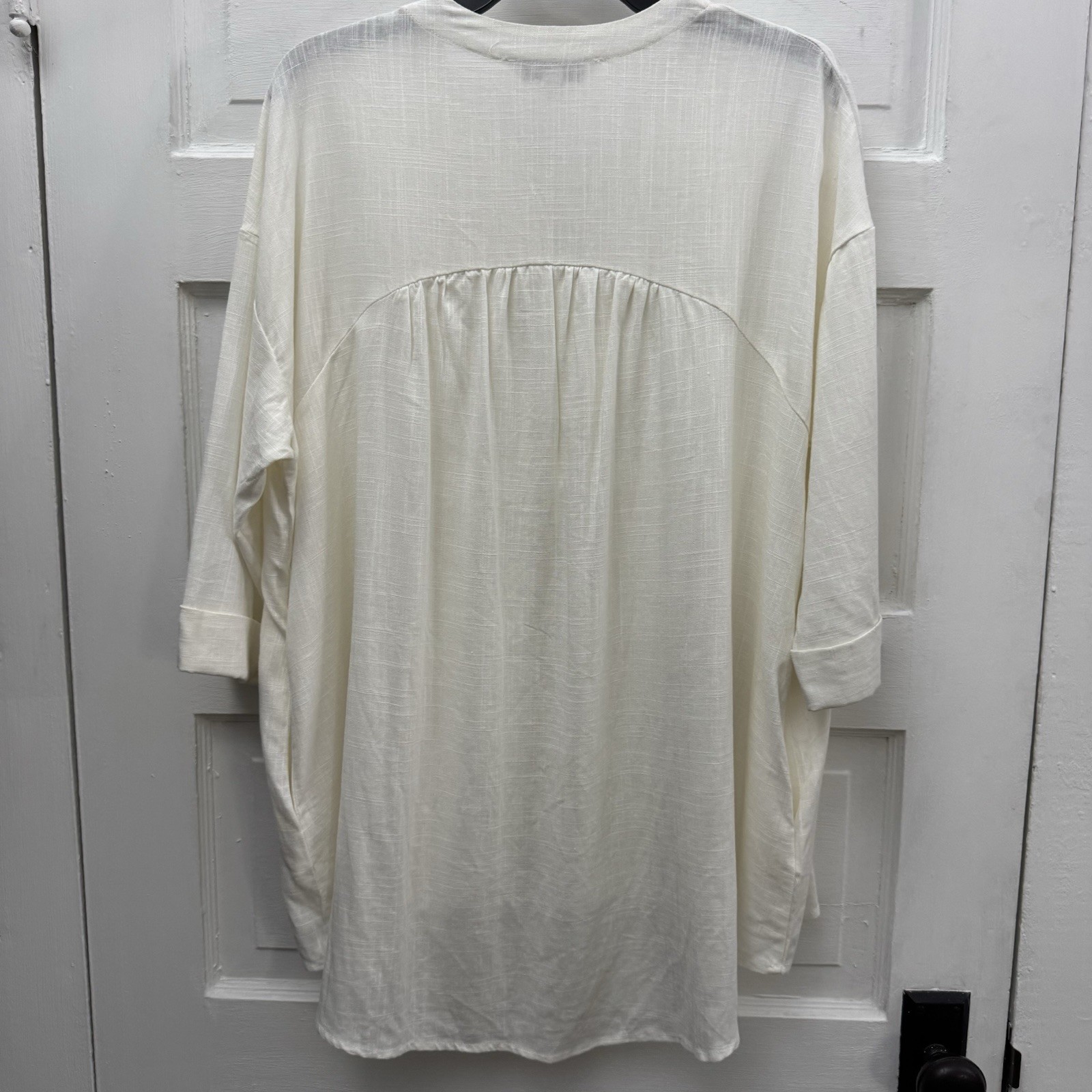 Davi & Dani Linen Blend Babydoll Tunic Top Small | Ivory Cream Button Front