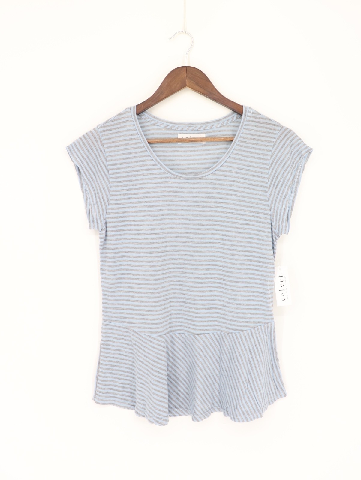 VELVET By Graham & Spencer Kingston Striped Peplum Tee Larkspur S $64 A4