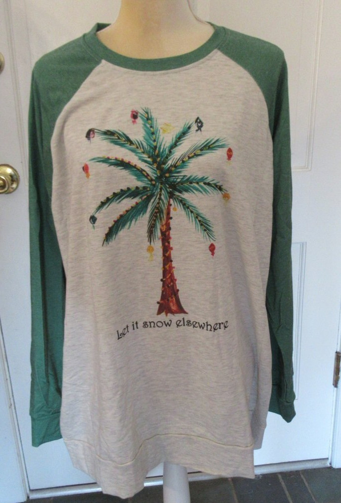 Ladies Christmas Palm Tree “Let It Snow Elsewhere” Long Sleeve Top size 2XL
