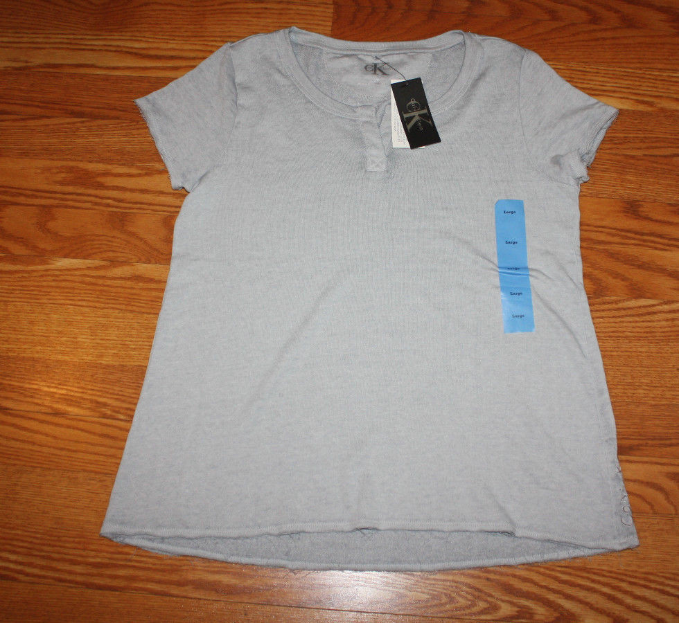 NWT Womens CALVIN KLEIN Gray Split Neck Pullover S/L Terry Shirt M L XL 2XL
