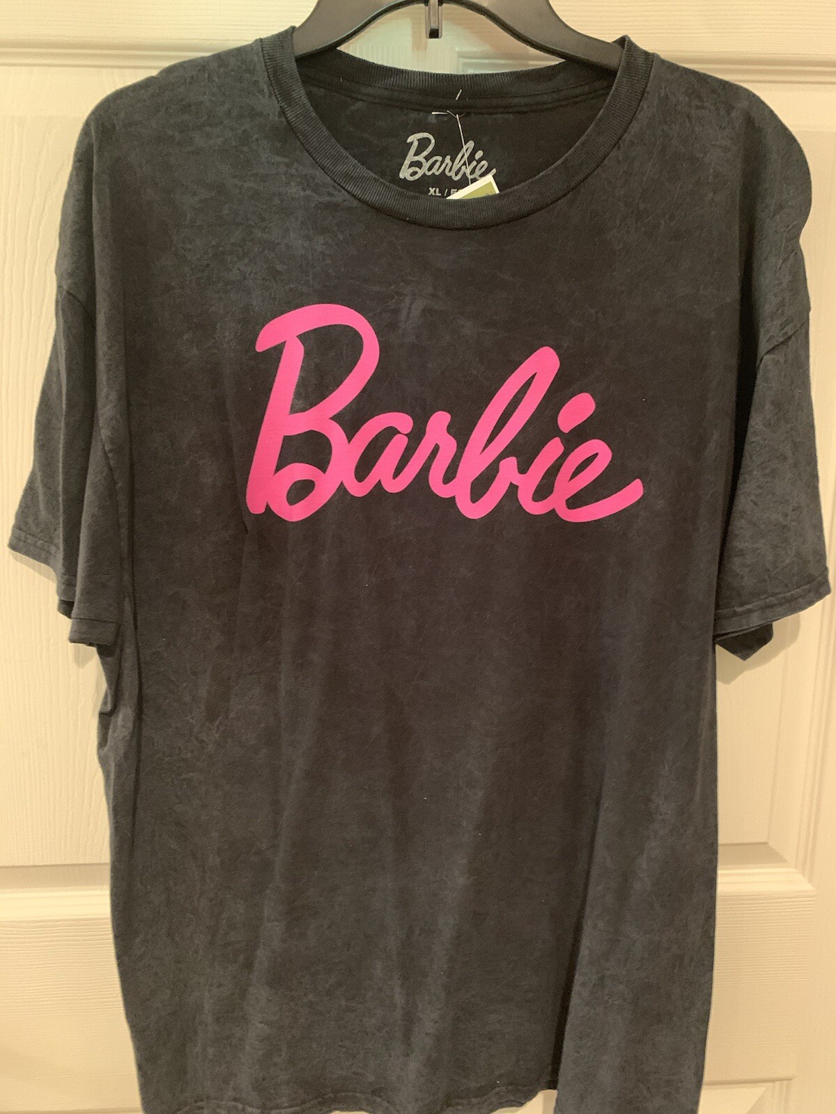 NEW Barbie t shirt women XL short sleeve black with pink lettering