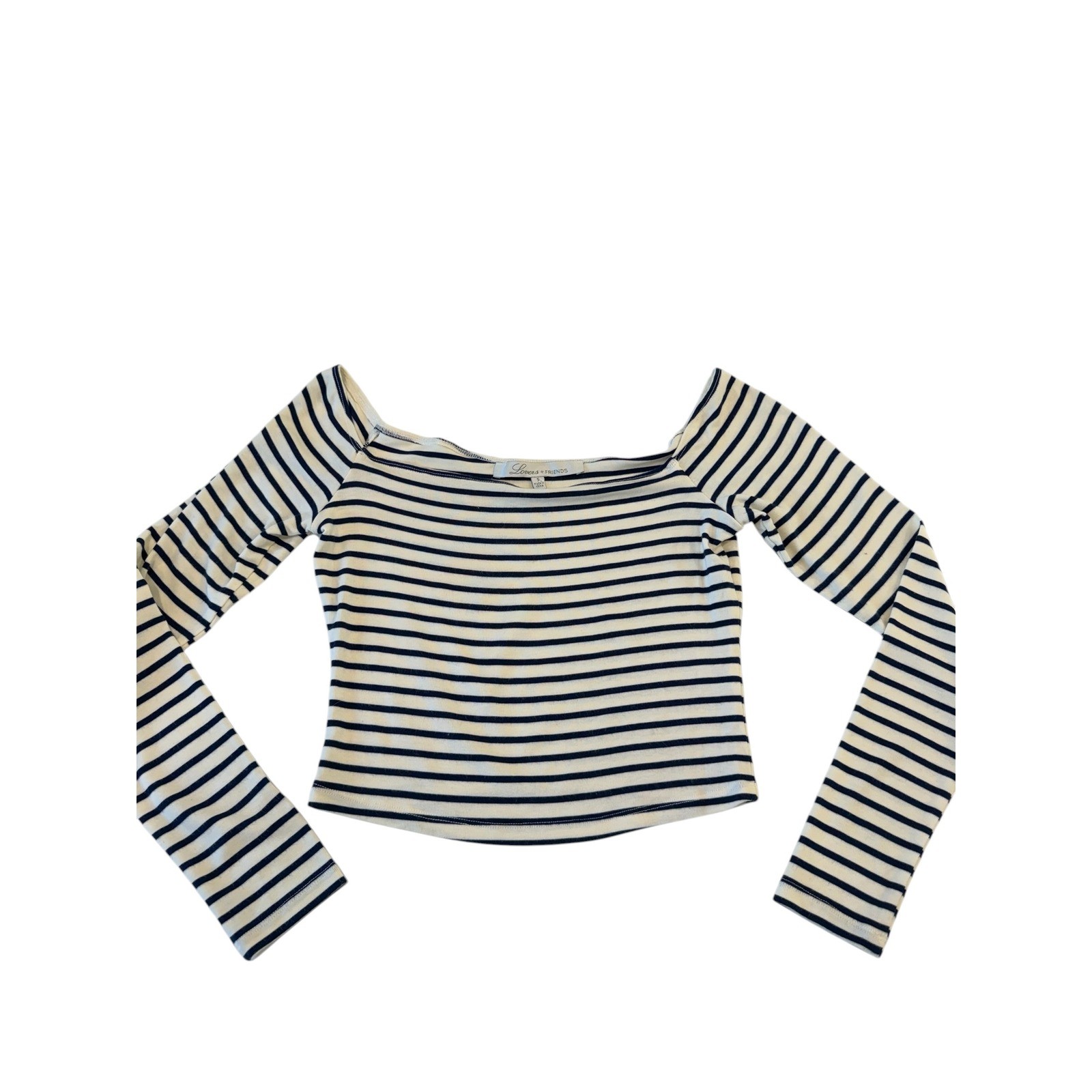 Lovers + Friends Striped Crop Top Womens Navy White Small Off Shoulder Nautical