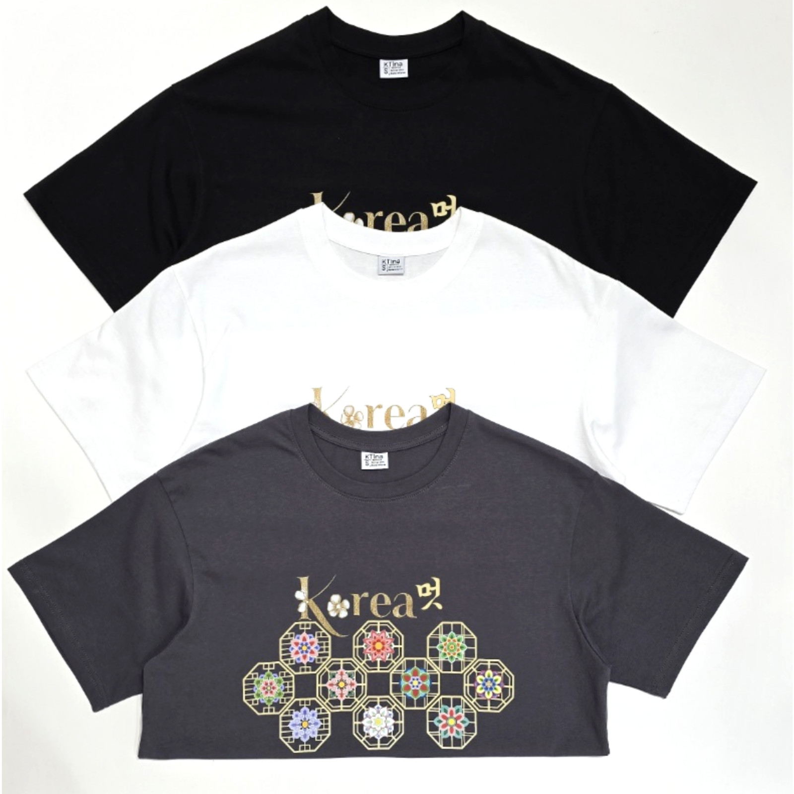 Unisex Cotton 100% Essence Korea DanCheong White Tee Black Shot Sleeve T-Shirt