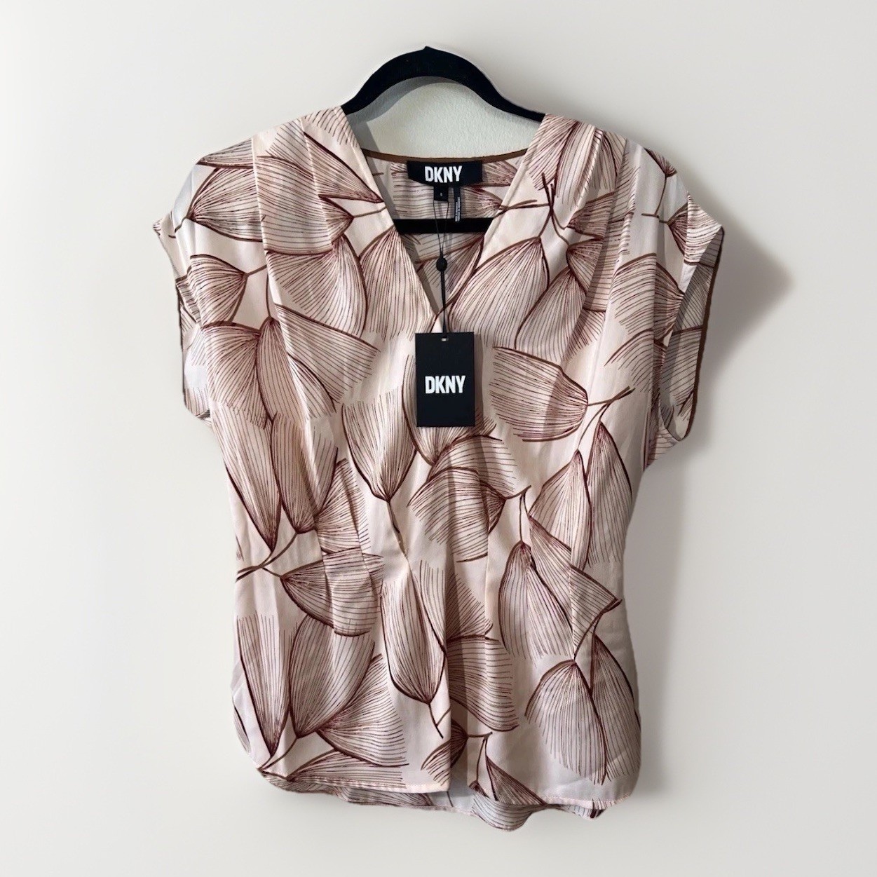 DKNY Blouse Sleeveless Tank Women S Floral Tie Back Abstract Ruched Fitted NWT