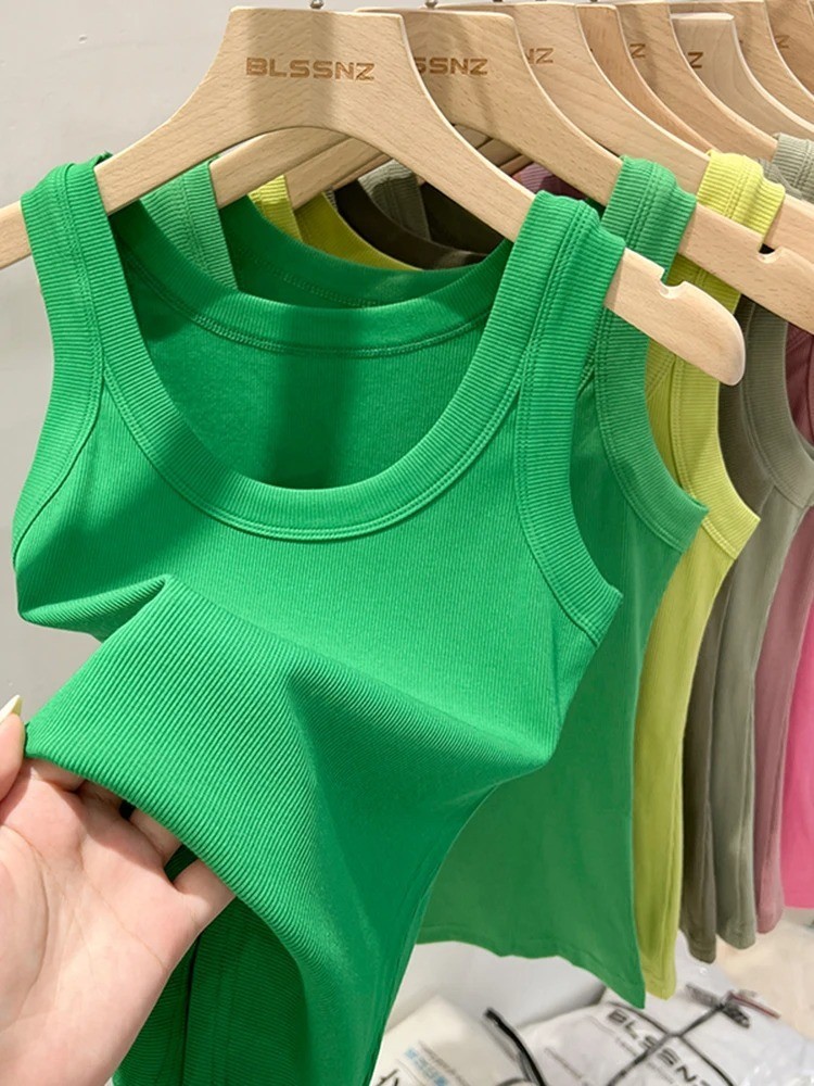 Womens Summer Sleeveless Ribbed Tank Top Stretch Basic Camisole