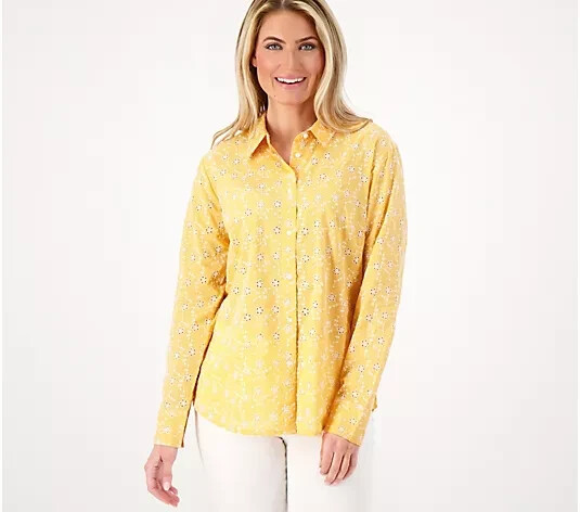 Candace Cameron Bure Button-Front Eyelet Shirt-Cantaloupe-Petite 3X-NEW-A603591