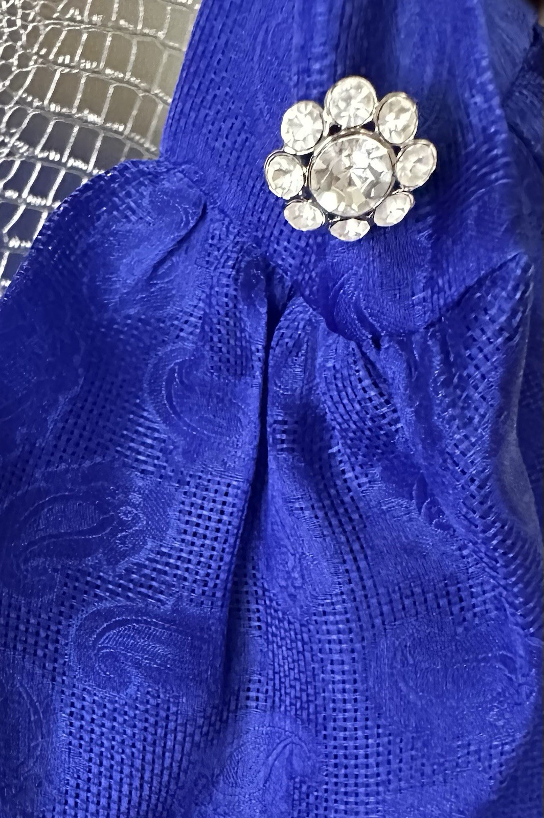 Givenchy Glamour Vintage Royal Blue Paisley Puffed Sleeves Blouse Size 13 Japan