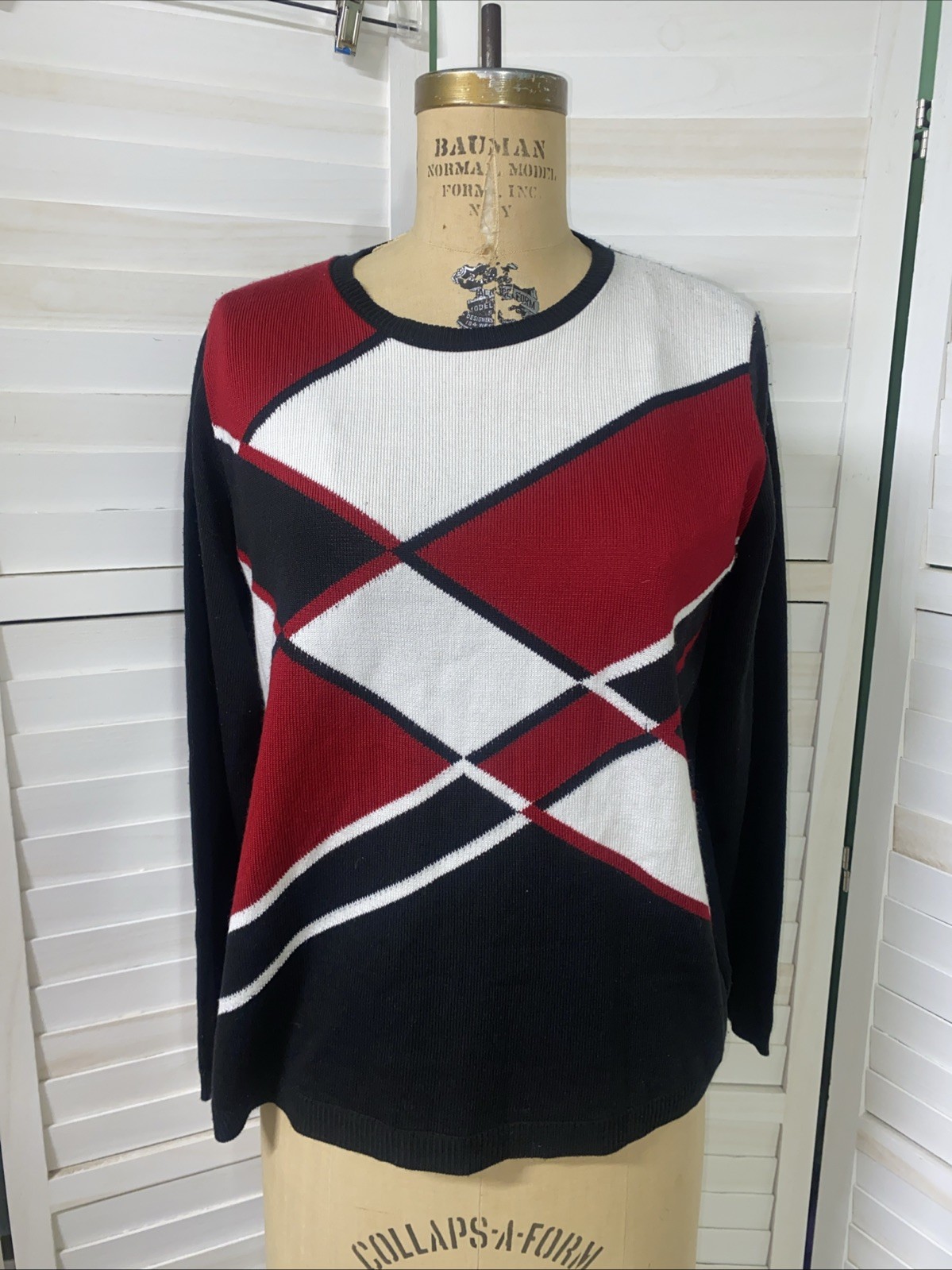 Alfred Dunner Ladies’ Argyle Diamond Geometric Pullover SWEATER TOP Sz Large