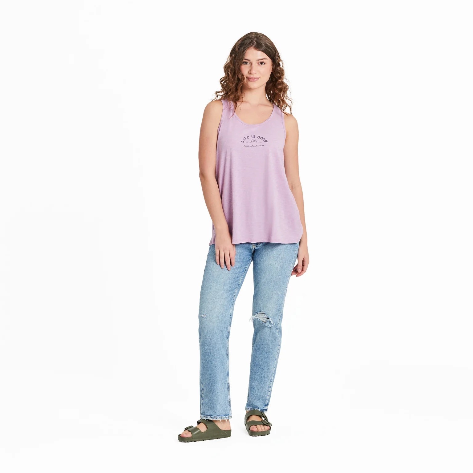 NWT Women’s Life is Good Positive Lifestyle Brand Violet Textured Slub Tank