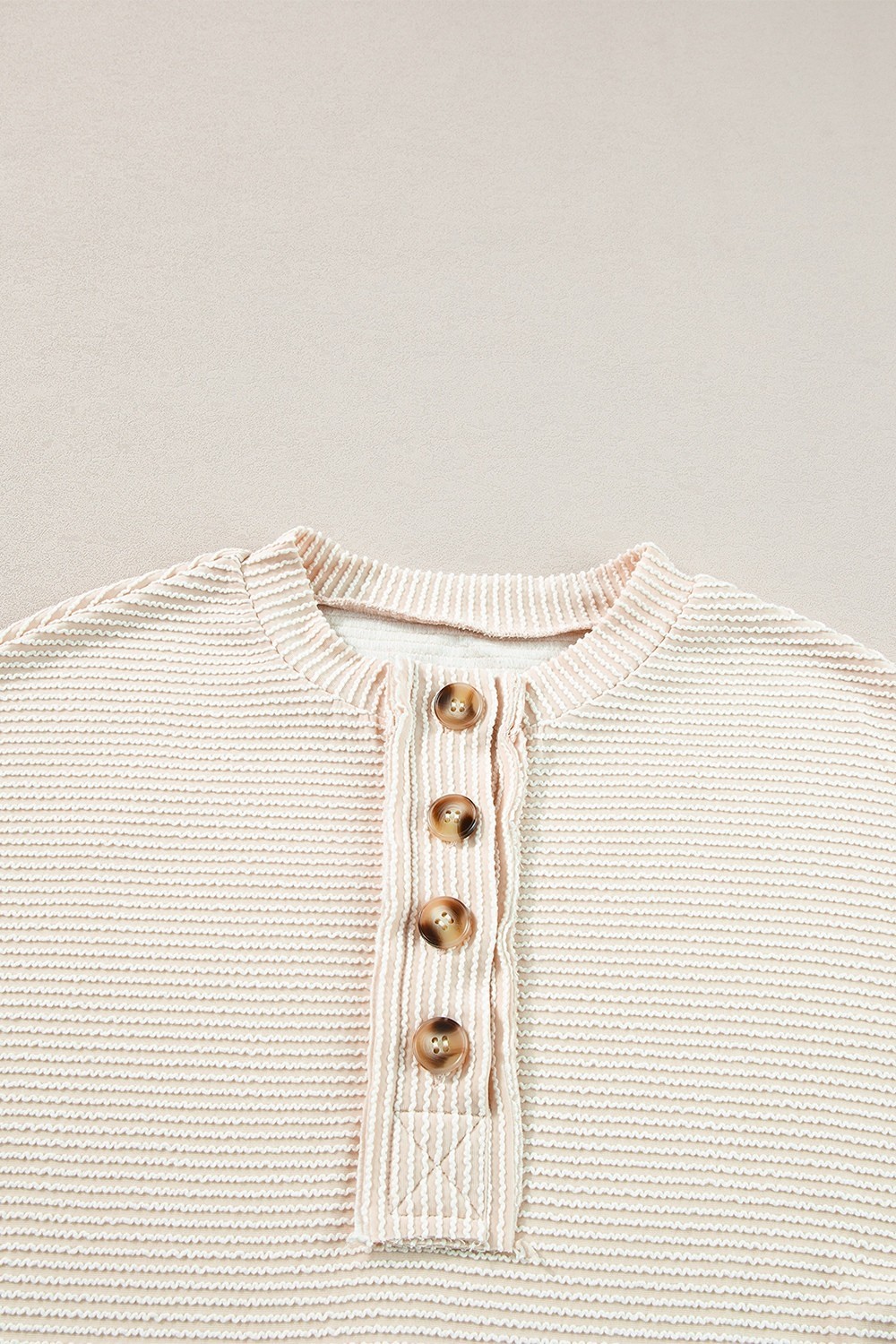 SYNA Corded Texture Henley Knit Top – Waffle Knit, Buttoned, Slight Stretch