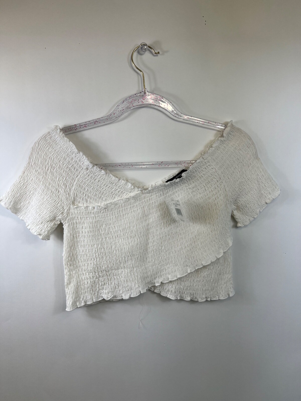 Ambiance Apparel White Stretch Crop Top, Womens Juniors Size Large NWT