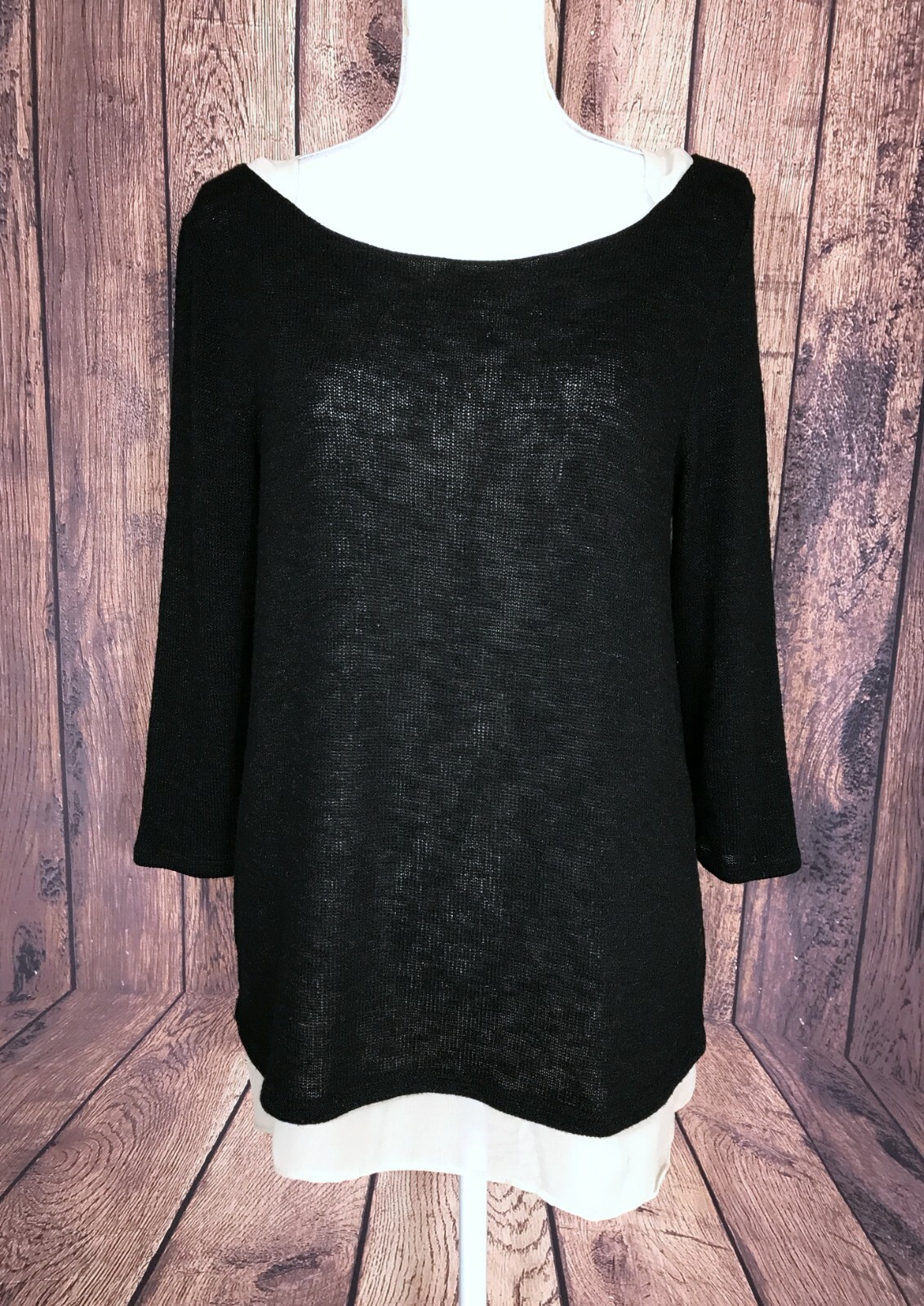 NEW! Casual Couture by Green Envelope Women’s 0X Plus Layered Tawny Black Blouse