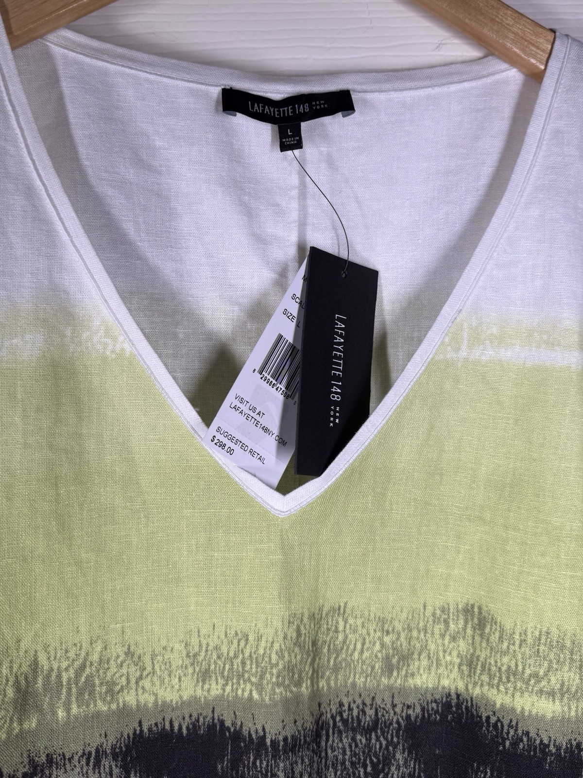 NWT Sz L Lafayette 148 New York Women’s Linen Blend Ombré Knit Blouse