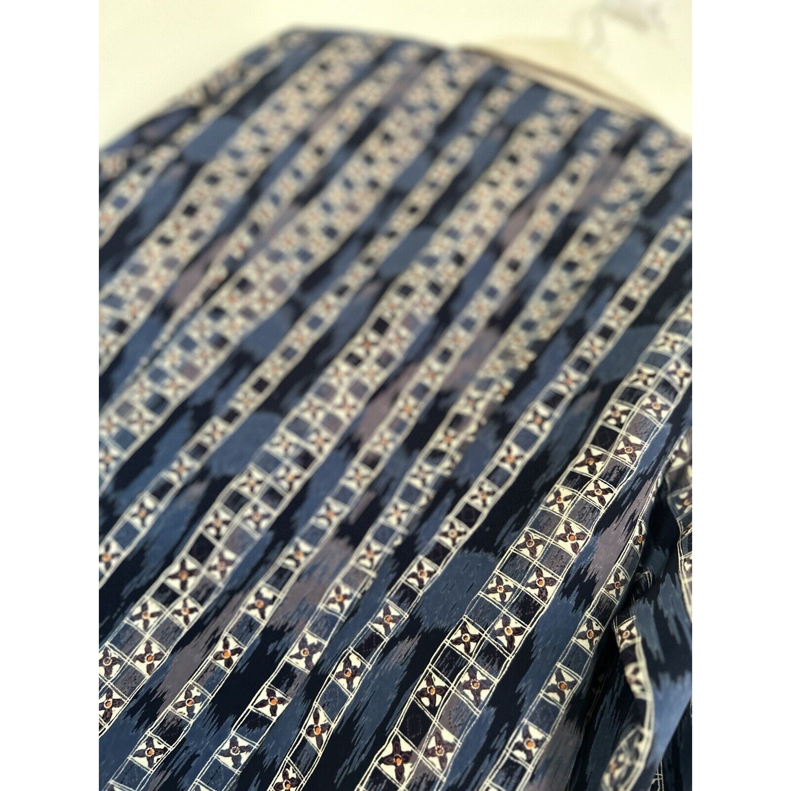 70s Mod Blouse Blue White Gold Buttons Size M Shirt
