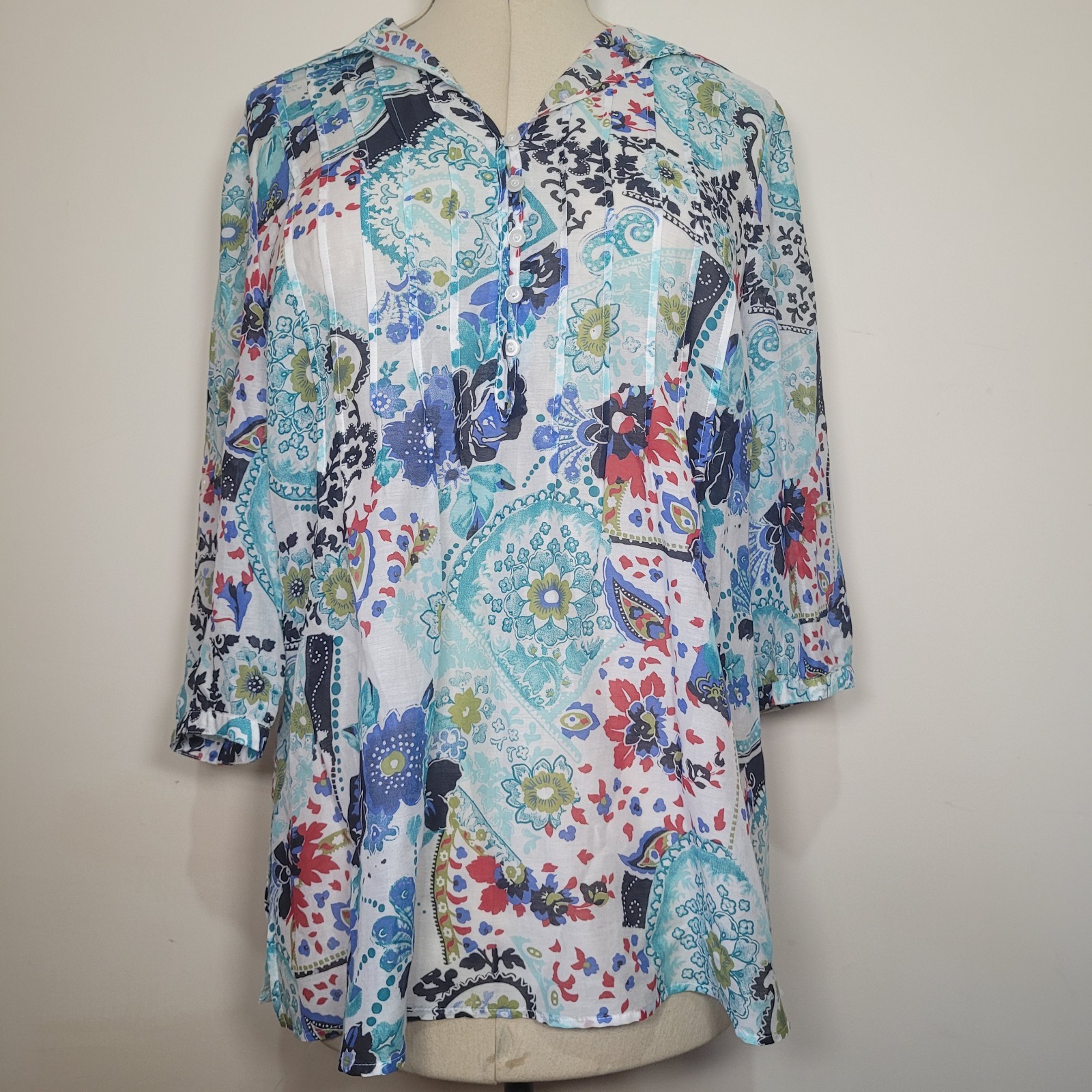 Peter Hahn Womens Blouse Top Multicoloured Floral Cotton Silk Size 16