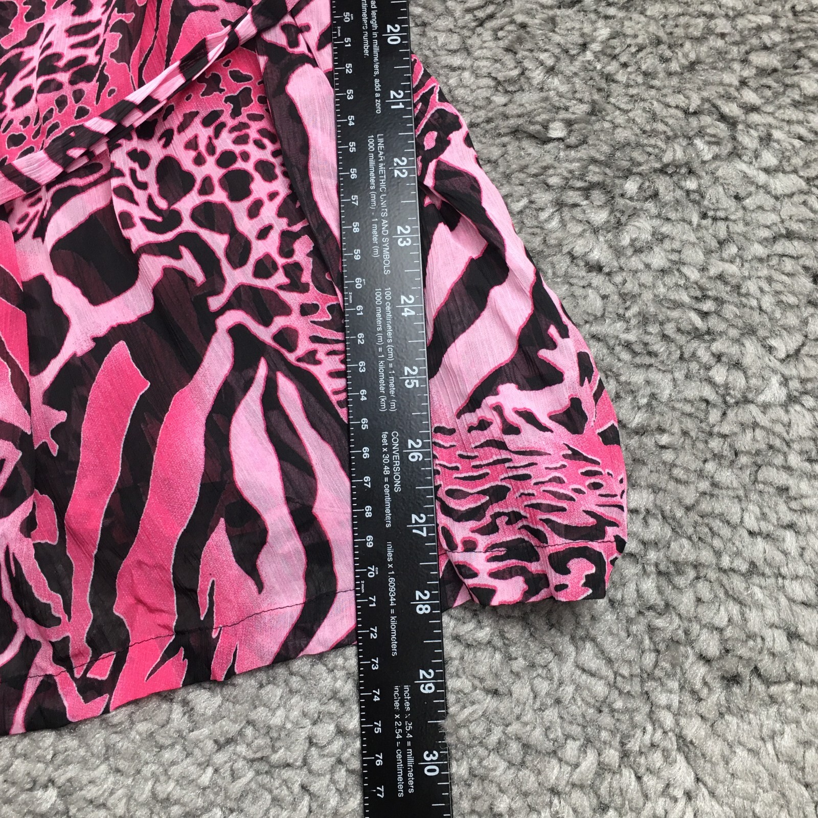 Marc Bouwer Womens Top Sz L Pink Animal Round Gathered NeckTie-Front NWT