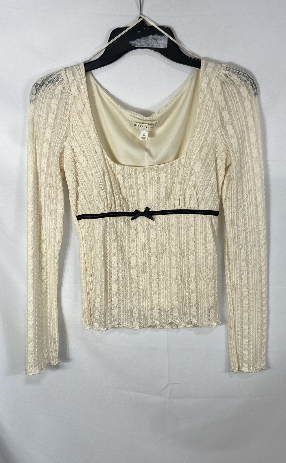 Thirty Thirty LA Women’s Cream White Lace Long Sleeve Blouse Ribbon Bow NWT Sz S