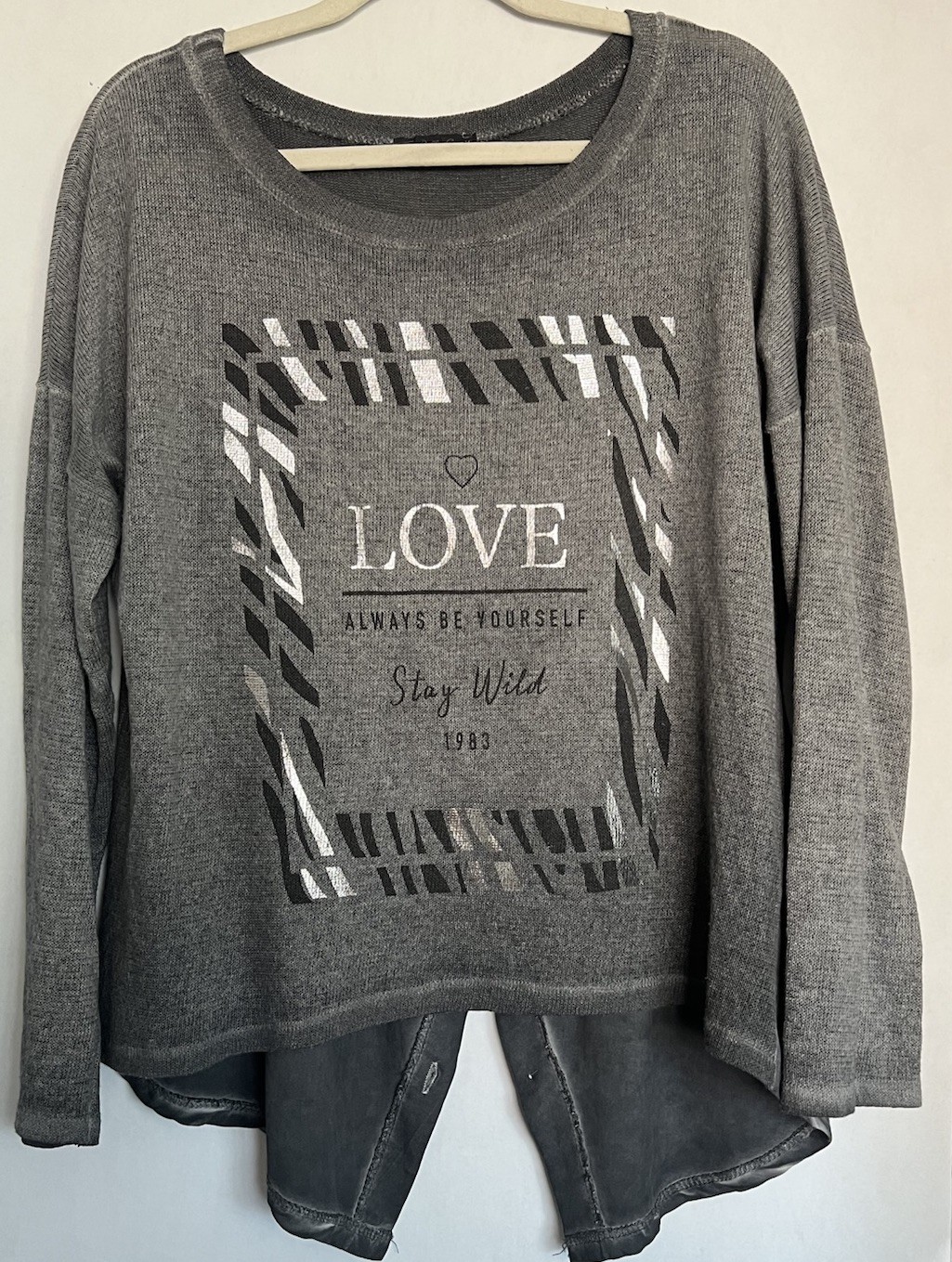 BELLA AMORE S Gray Linen Fairycore Artsy STAY WILD Top Made In ITALY 45” C