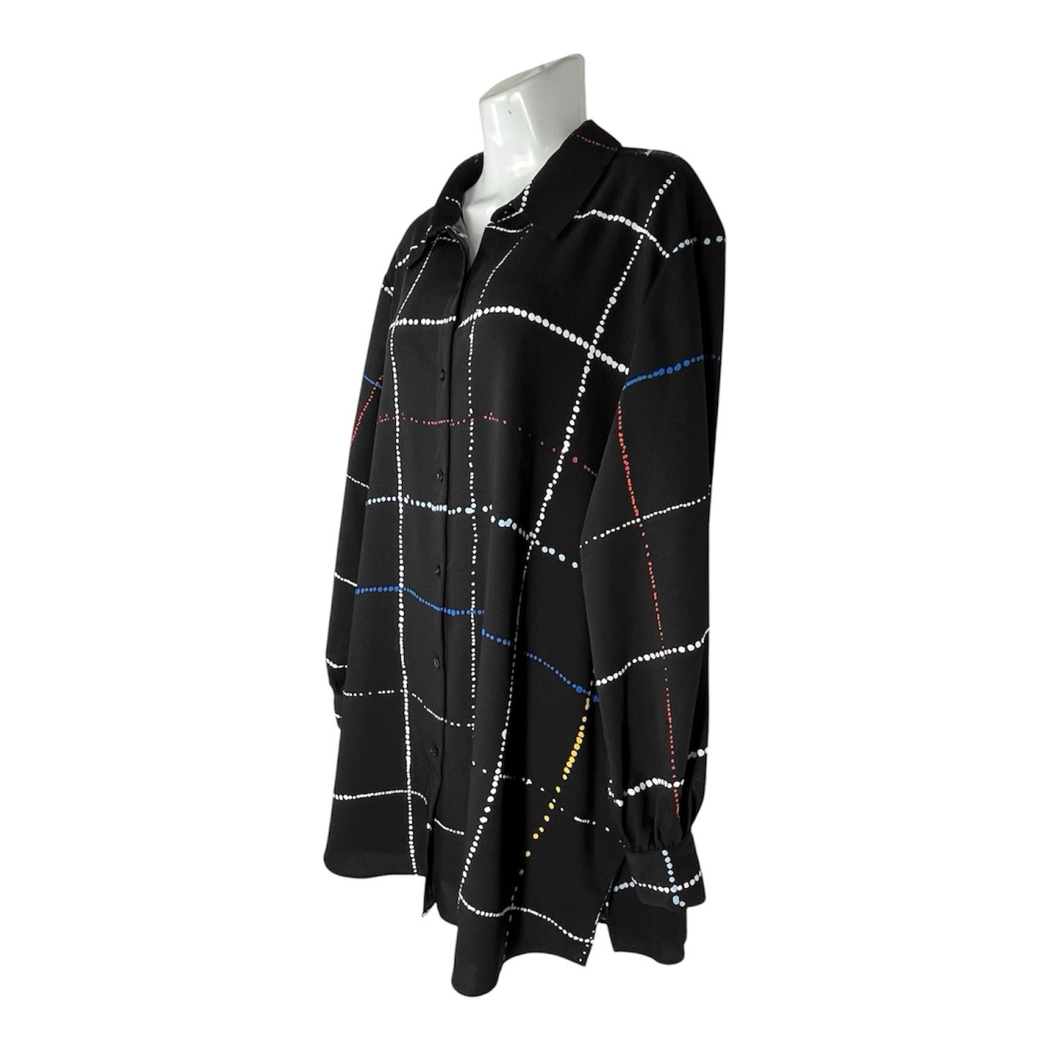 Investments Woman 2X Top Button Black Plaid Grid Plus Long Sleeve Work Blouse