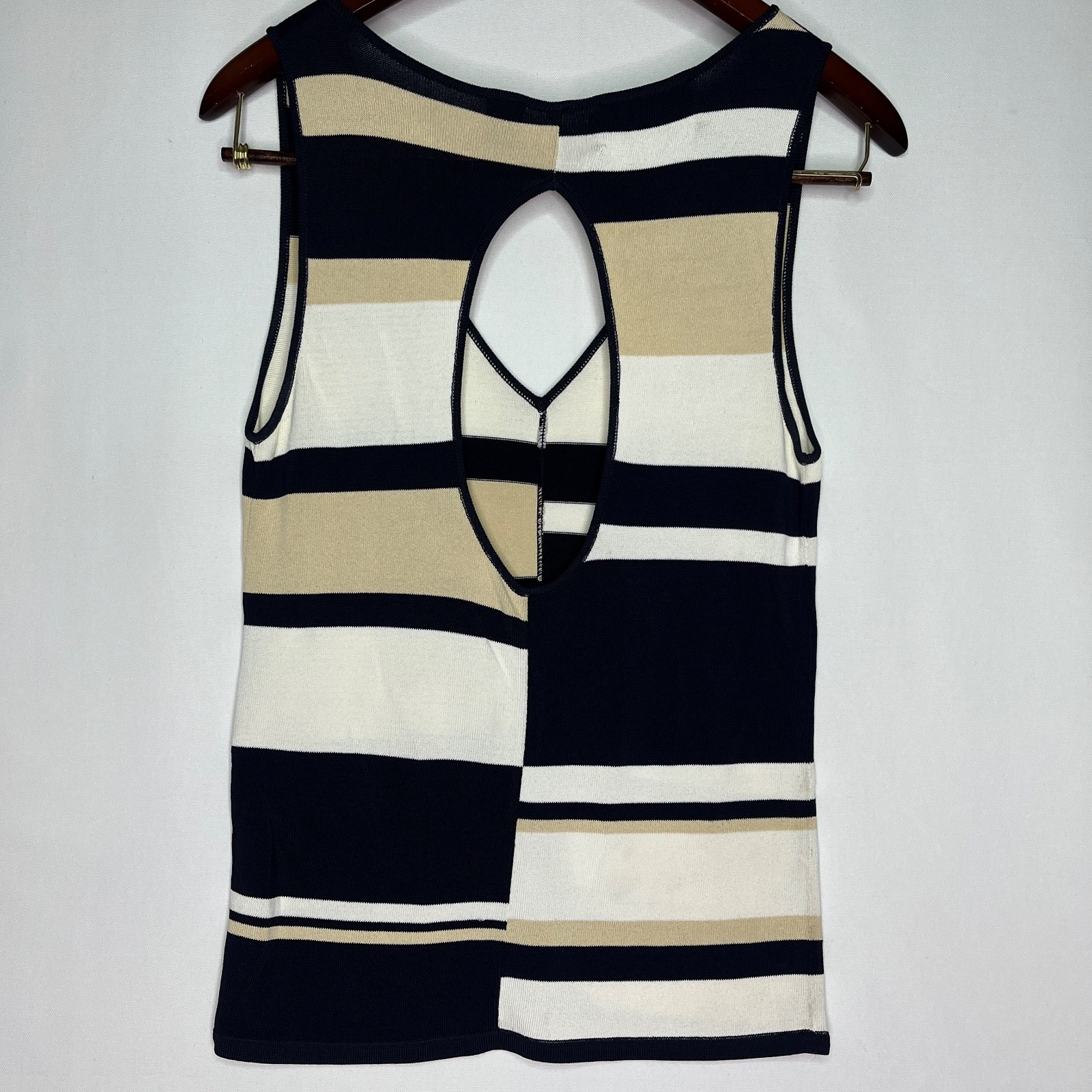 Dana Buchman Petite P Navy Tan Stripe Sleeveless Knit Tank Top