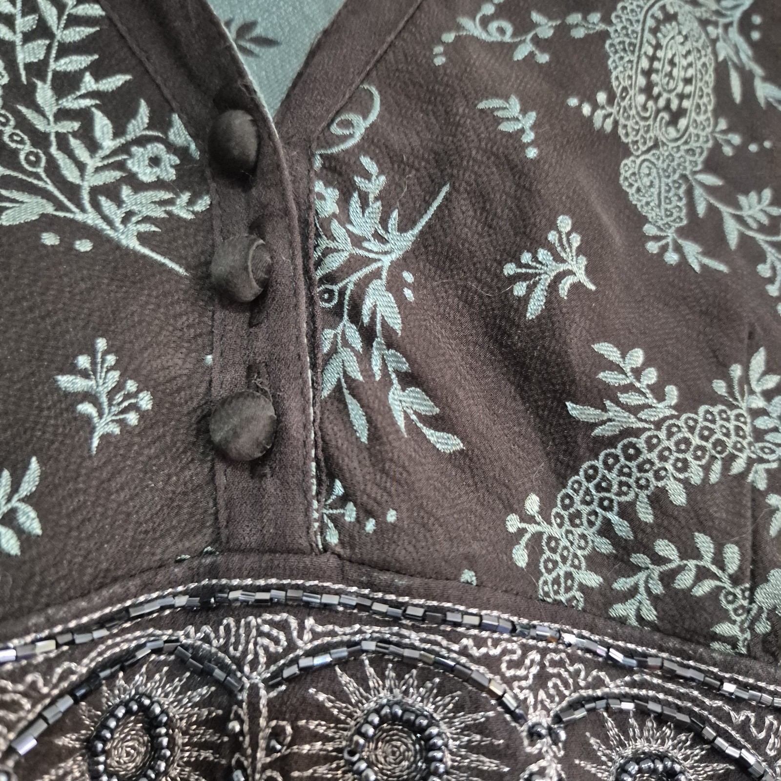 Monsoon UK 8 Top Silk Blend Floral Embroidered Bead Y2K Whimsigoth