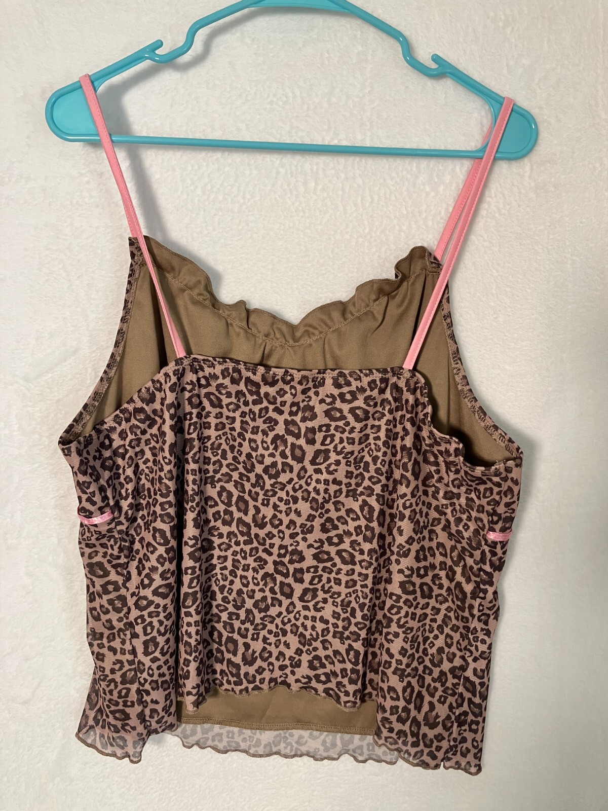 Romwe Leopard Print Cami Top 3XL Plus Size Pink Trim Mesh Lingerie Tank