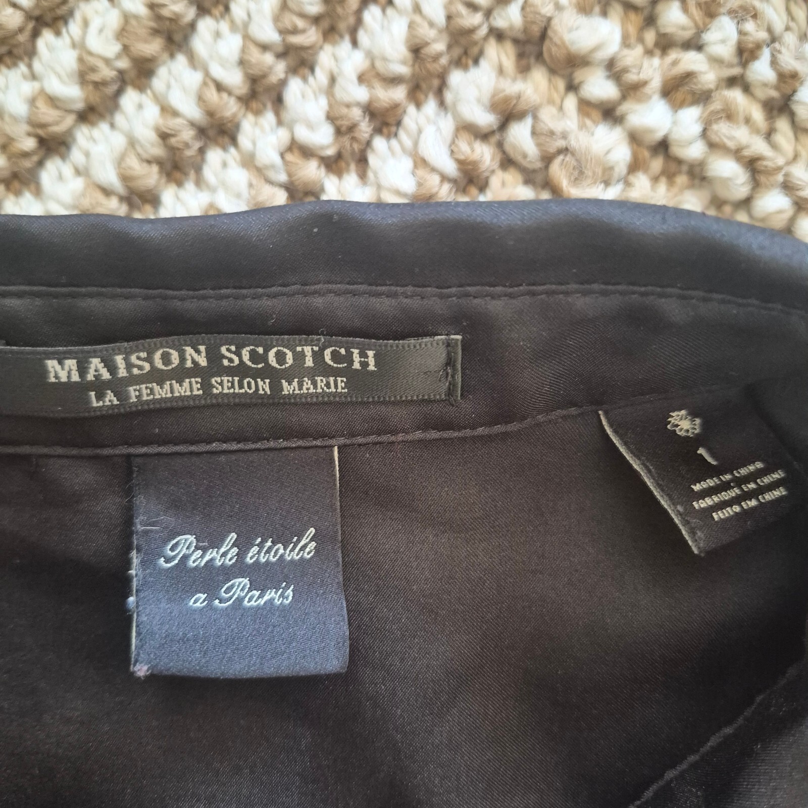 Maison Scotch Black Satin Studded Yoke Top Edgy Indie Sleaze Sleek Rocker 1 S M