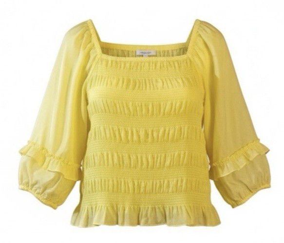 Cato Yellow Smocked Ruffle Cotton Blend Top Boho Peasant Summer Size 26/28 NWT