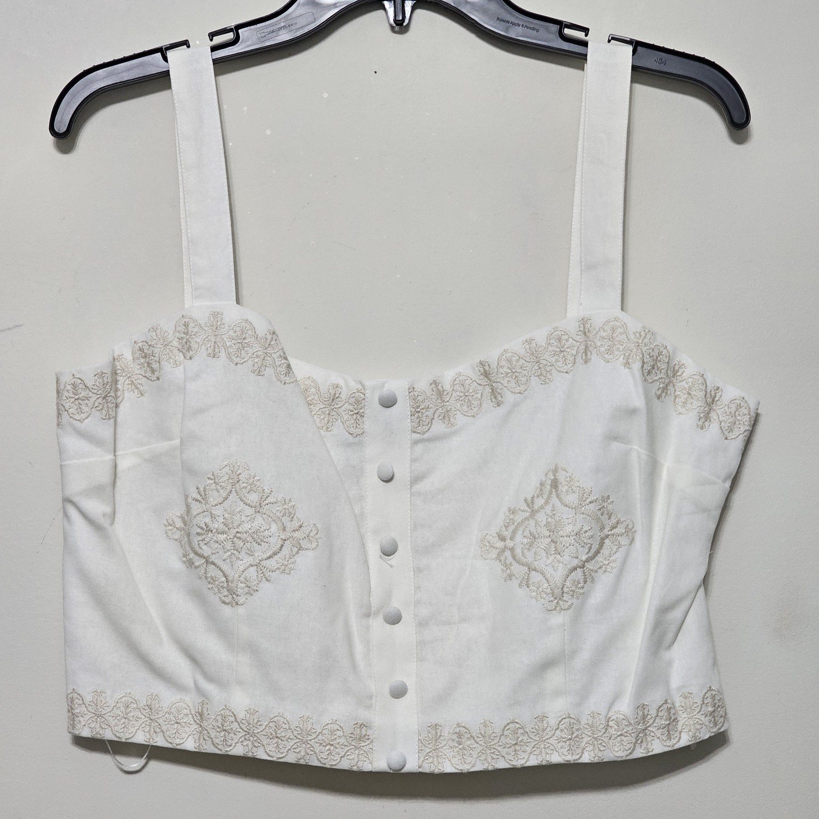 A Loves A Women Tank Top Blouse Large White Linen Cotton Cropped Sleeveless 624