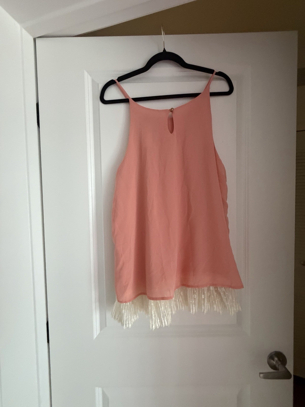 EIMIN Pink Solid Scoop Neck Spaghetti Strap Fringe Hem Tank Top S