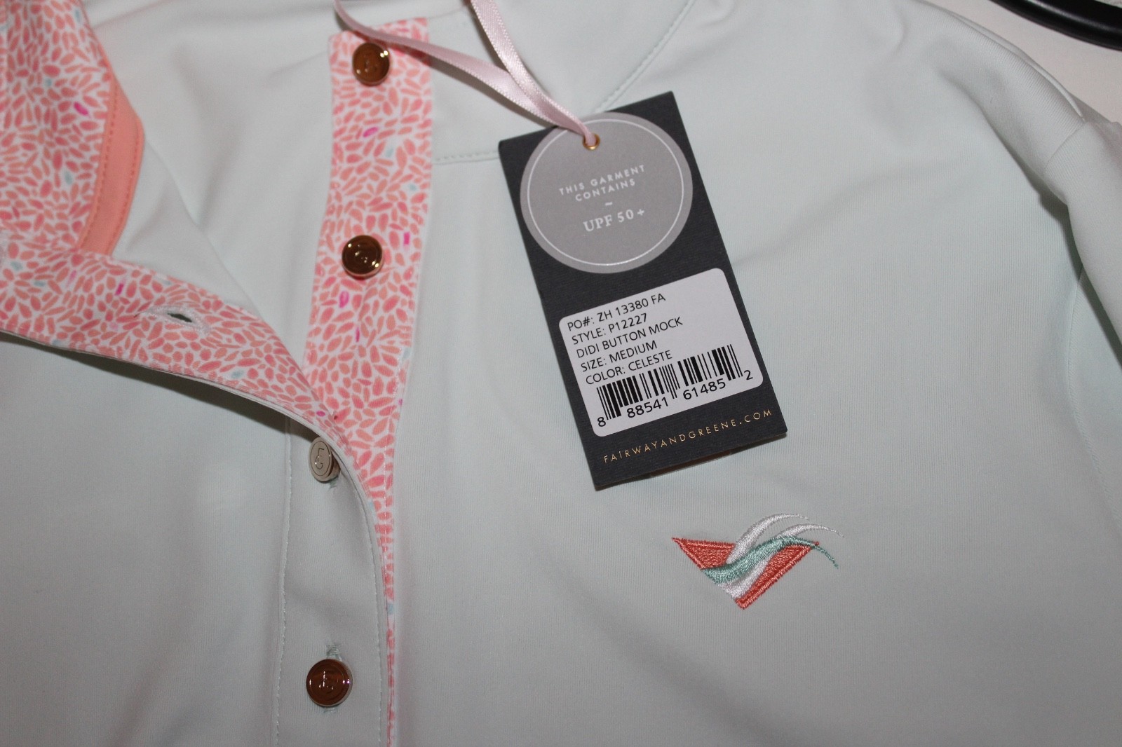 Fairway & Greene Womens M Didi Button Mock Long Sleeve Golf Polo Shirt $145 UPF