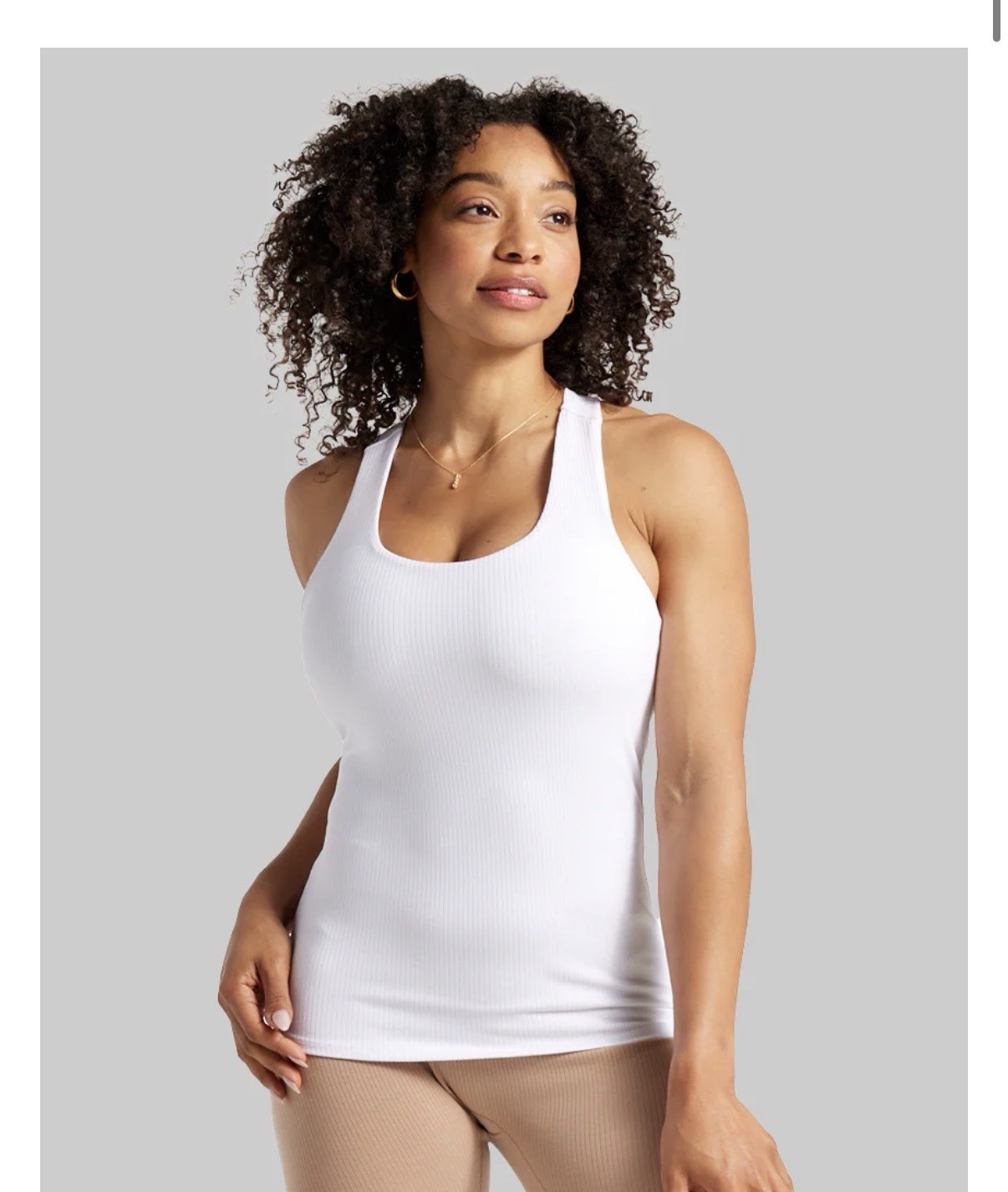 BYLT Premium Basics Women’s White Ribbed Racerback Scoop Tank Top S Slim