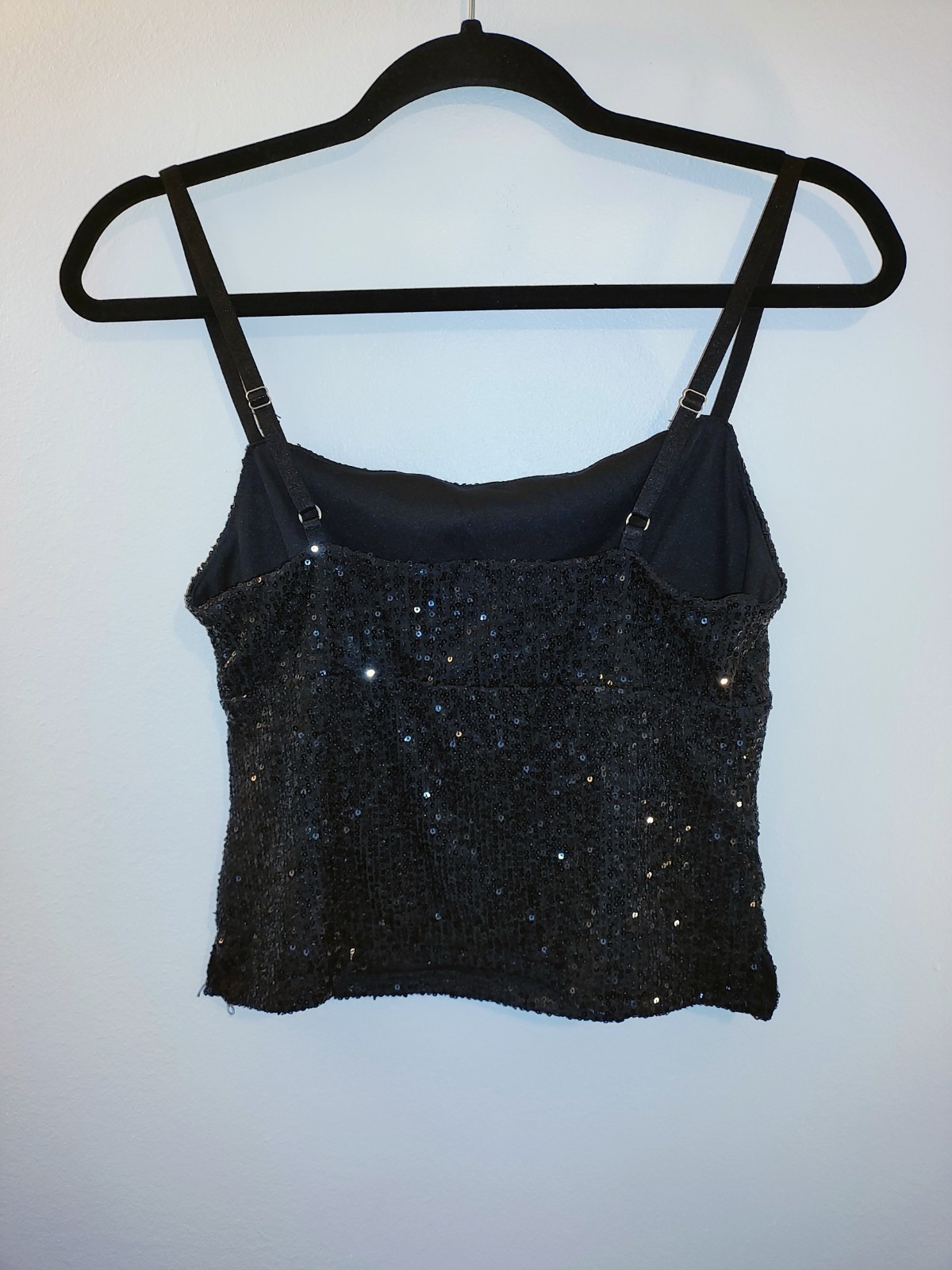 No Boundaries Women’s XS Black Sequin Cowl Neck Lined Adjustable Strap Cami