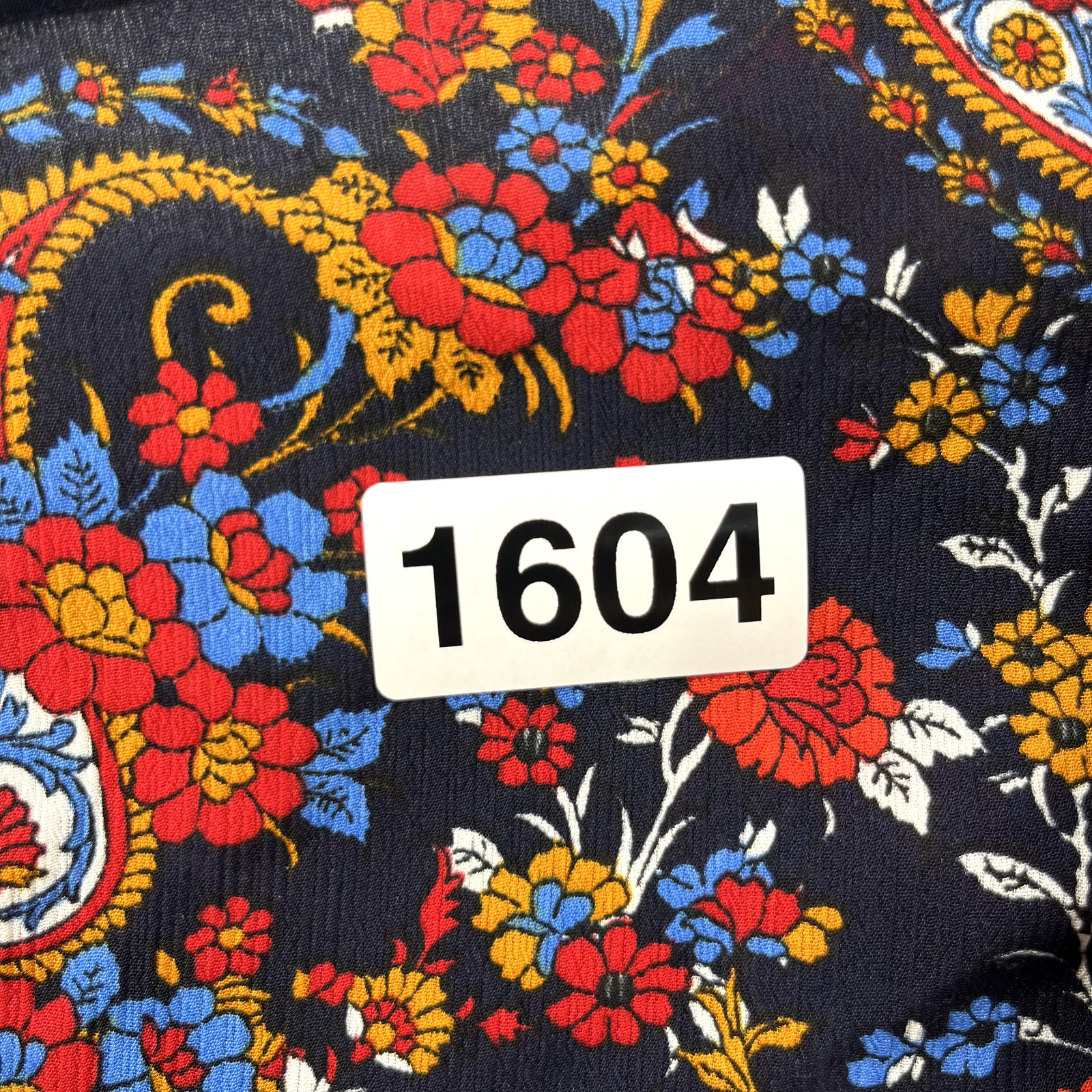 H&M Top women 14 Blue red Floral Ruffle Long Sleeve Flared crew neck Blouse