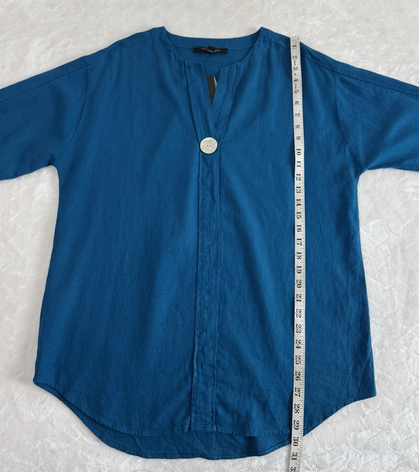 NWT Marc New York Size S Linen Viscose Tunic Teal Blue Mother Of Pearl Button