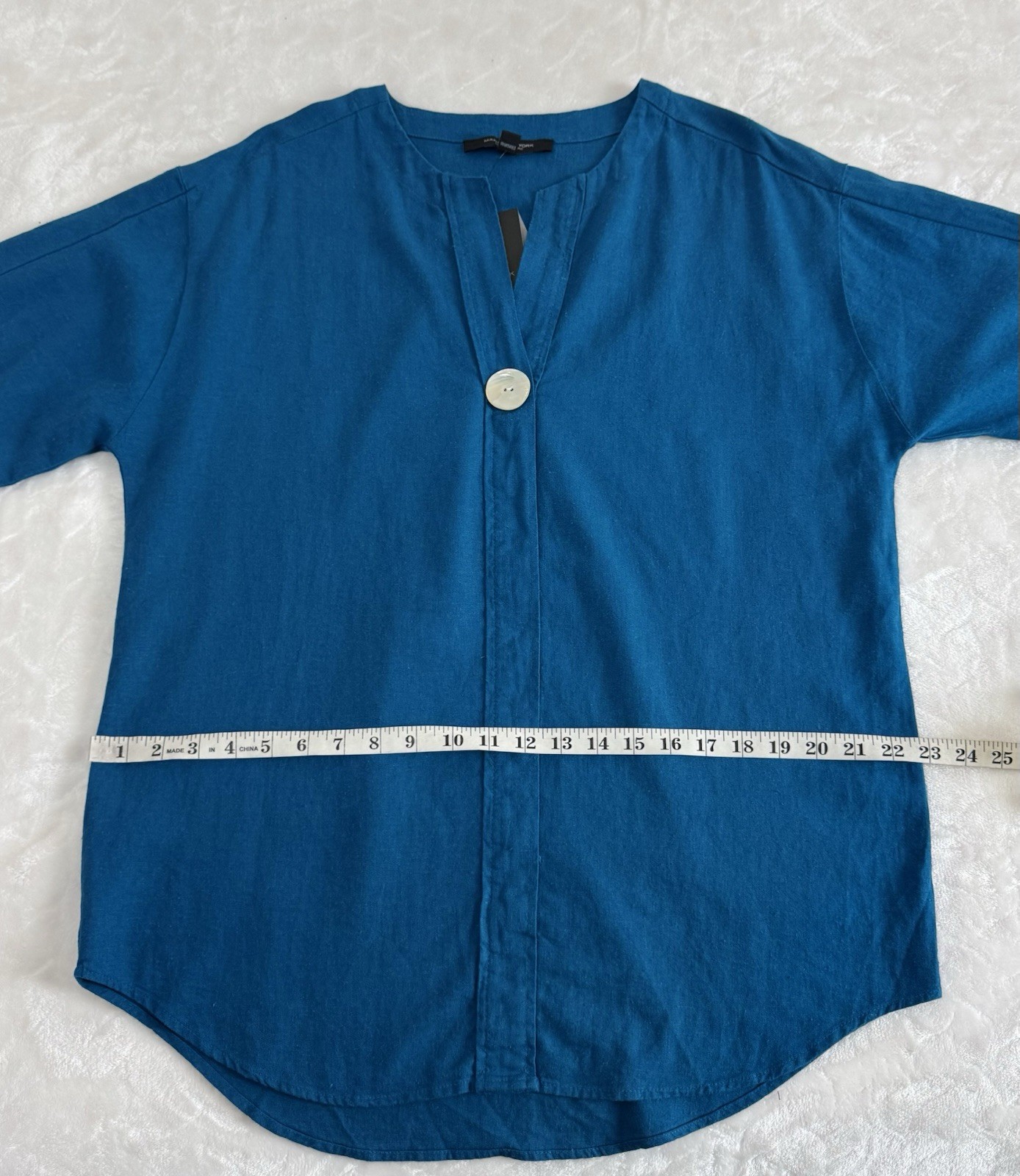 NWT Marc New York Size S Linen Viscose Tunic Teal Blue Mother Of Pearl Button