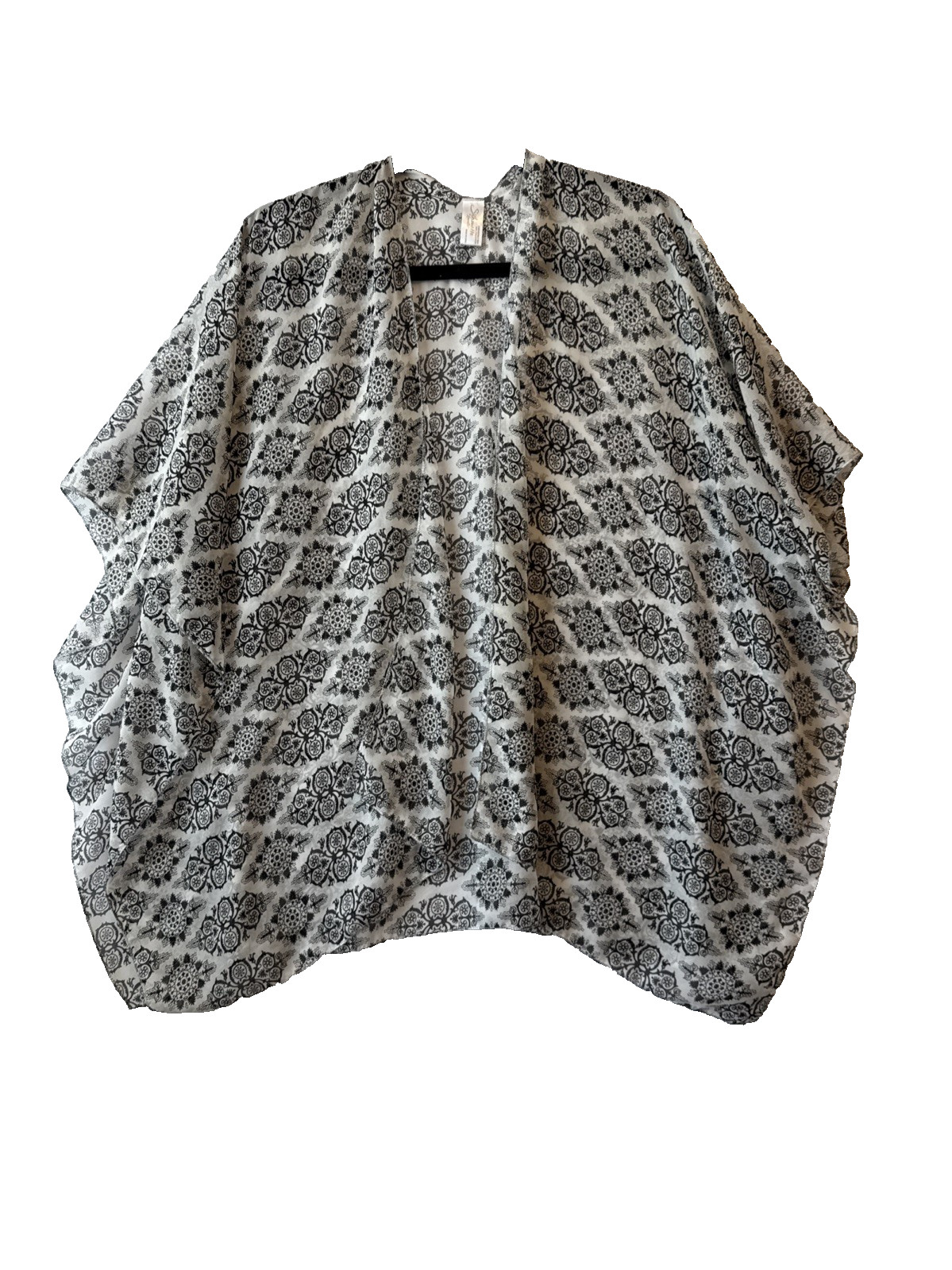 Silhouette by Lavello Convertible Vest Black White Sheer Cardigan Kimono OS Boho