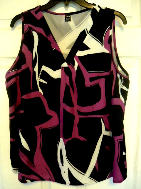 Ladies Large Sleeveless Blouse Top, V Neckline w/ Center Pleat, by Shein