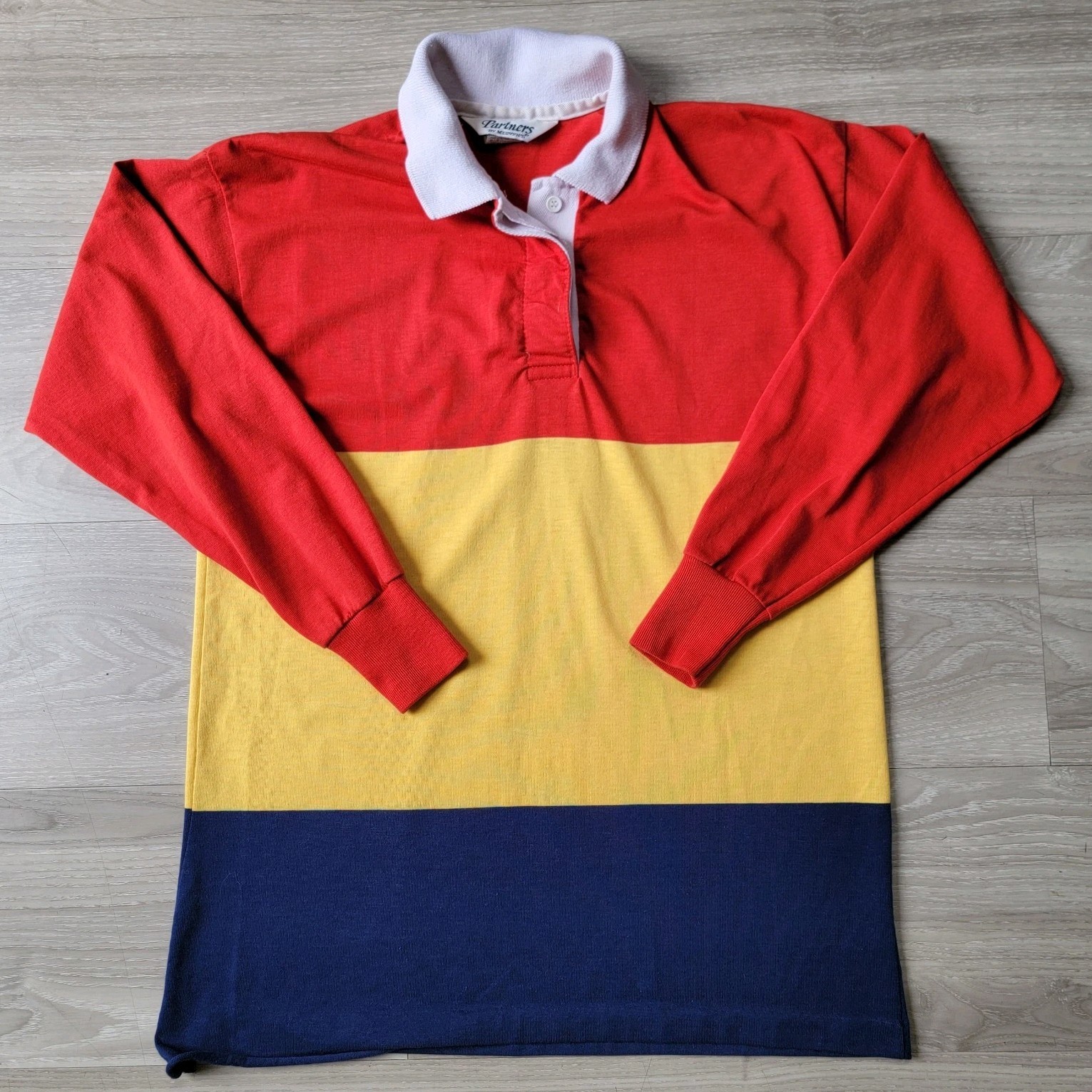 Vtg 80s Rugby Shirt Womens M Striped Partners Mervyns Long Sleeve Polo USA Retro
