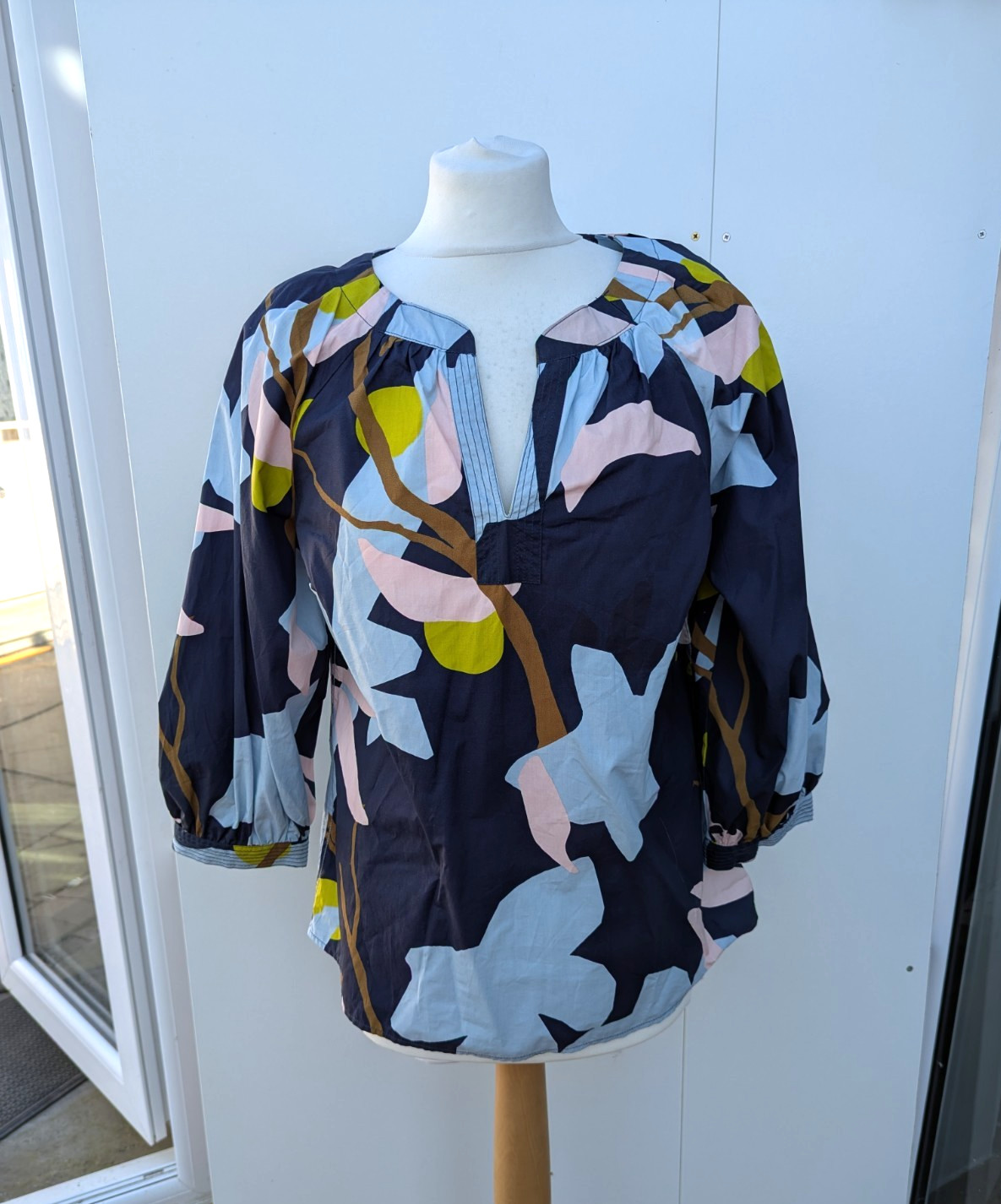 White Stuff Jemima Top Cotton Floral Print Top Blue Multi New Size 10