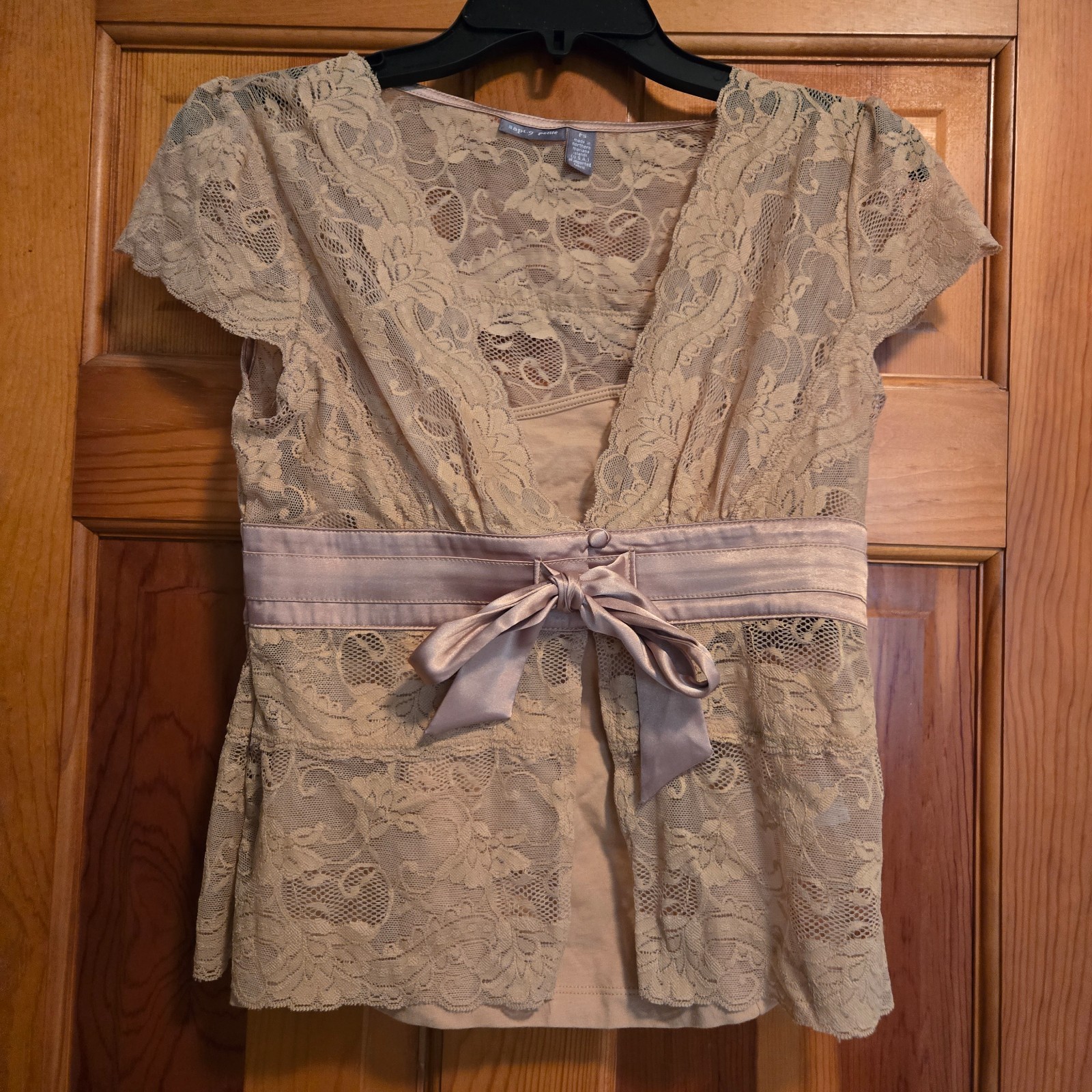 Vintage NWT Apt 9 Gold Beige Lace Short Sleeve Blouse Petite Small Boho Y2K