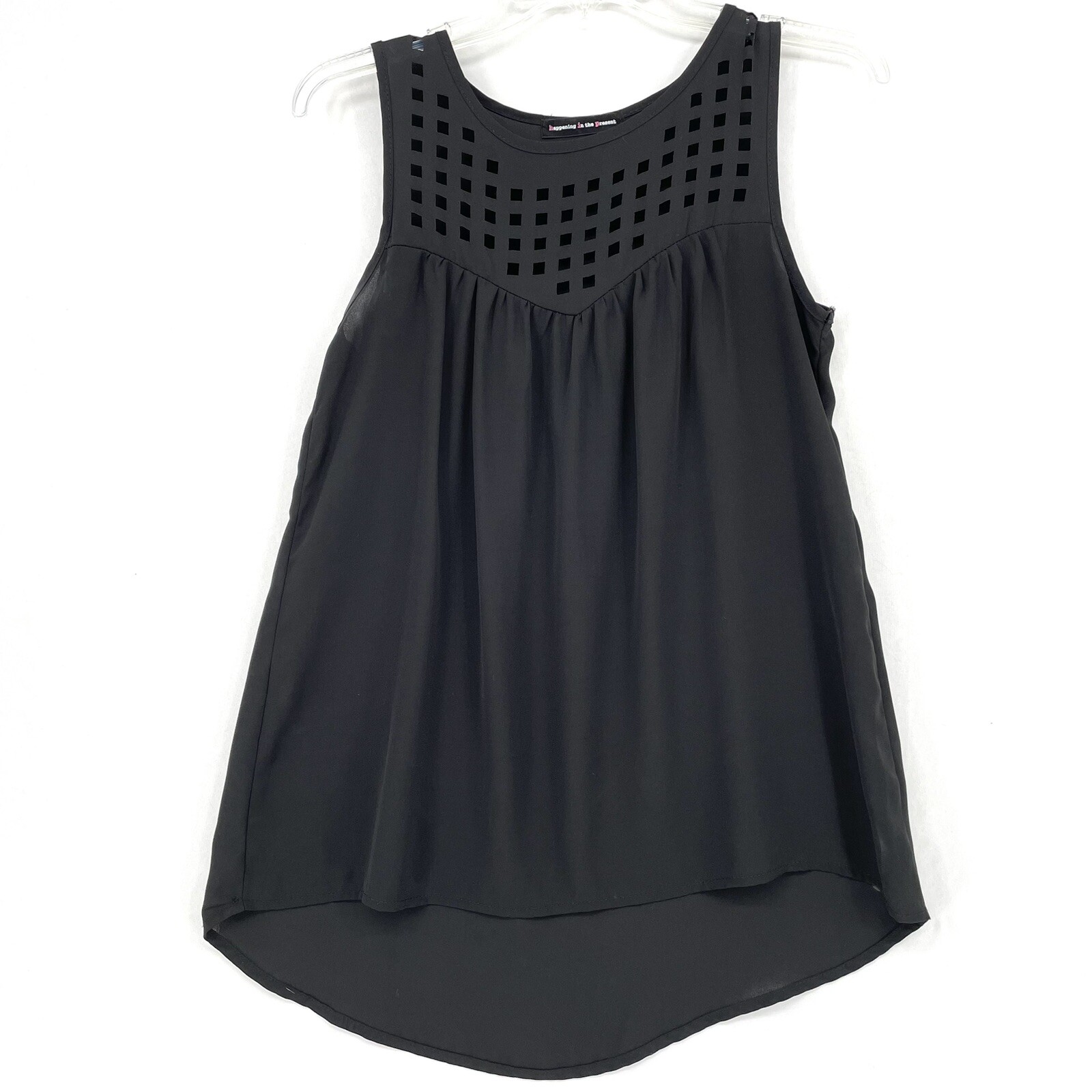 Happening In The Present Tank Top Shirt Sleeveless Peek a Boo Yolk Black X-Small