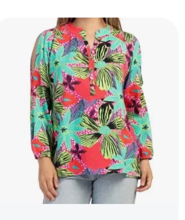 Tracy Negoshian Aniston Floral Print Cotton Blend Top Shirt. Size M. NWT!