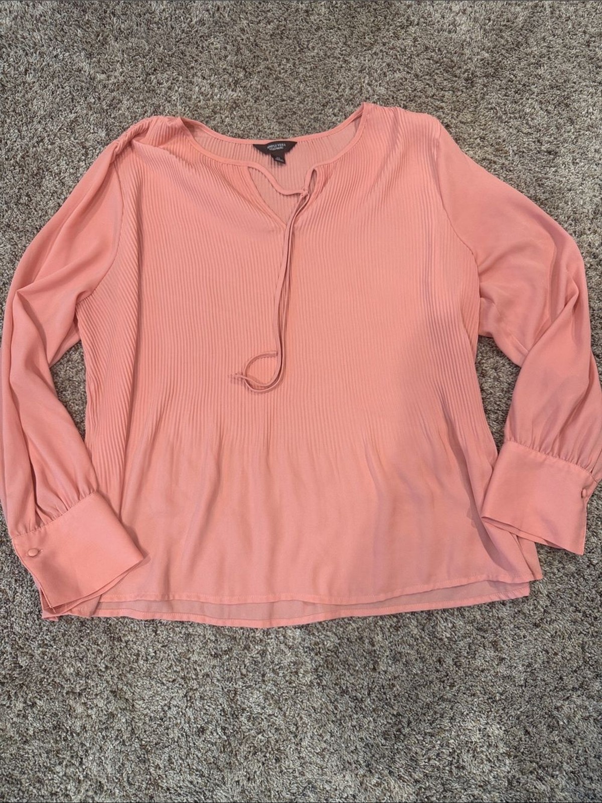 Simply Vera Vera Wang Peach Tie-Front Ribbed Blouse