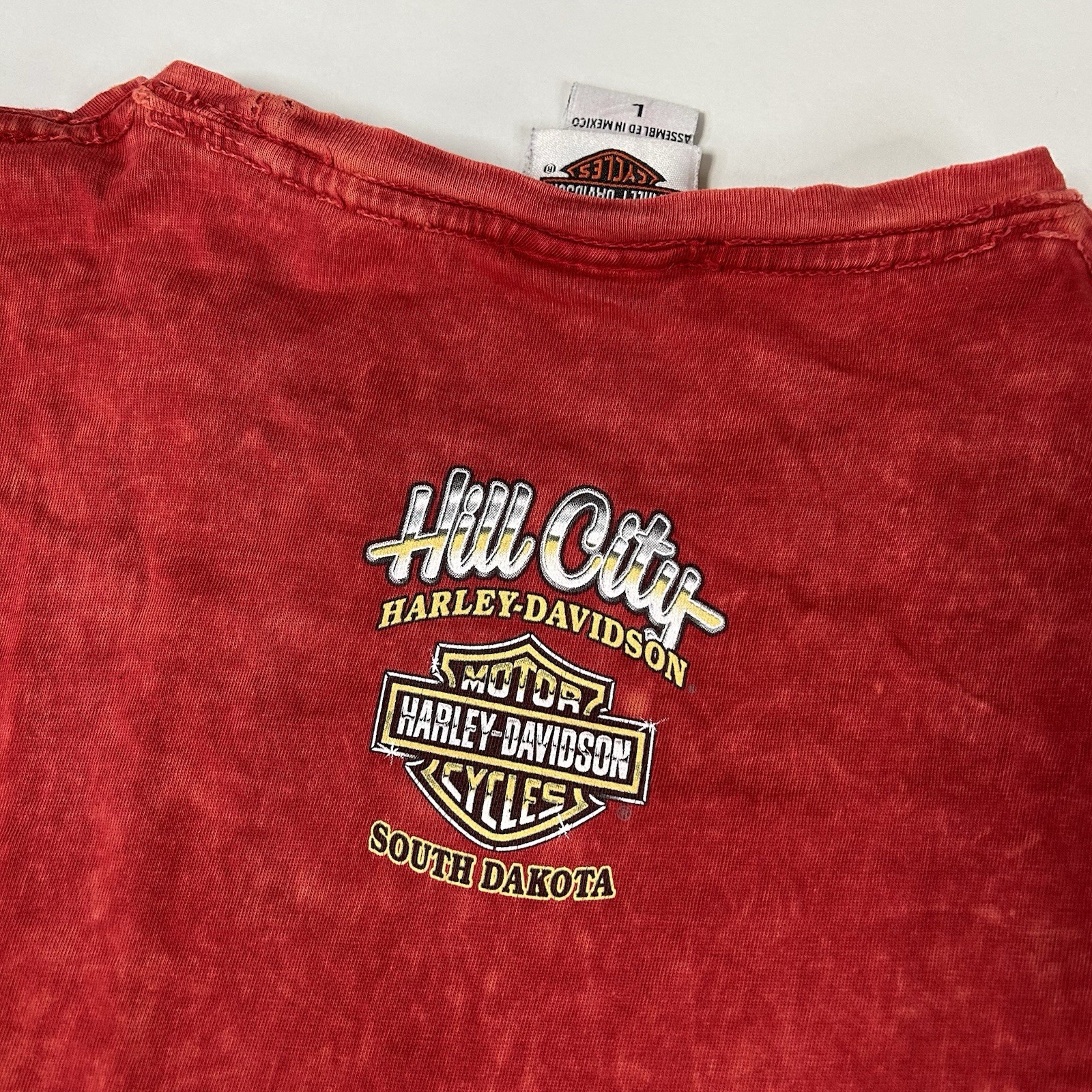 Y2K Harley Davidson Women’s Size Large Short Sleeve Shirt Sturgis 2010 Red #3987