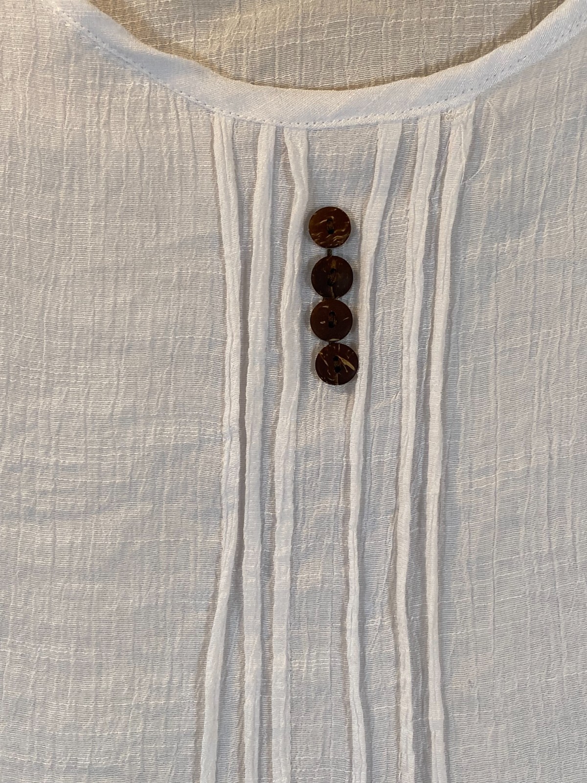Silk and Cotton Blend Blouse Pintuck Button Accented Sleeves