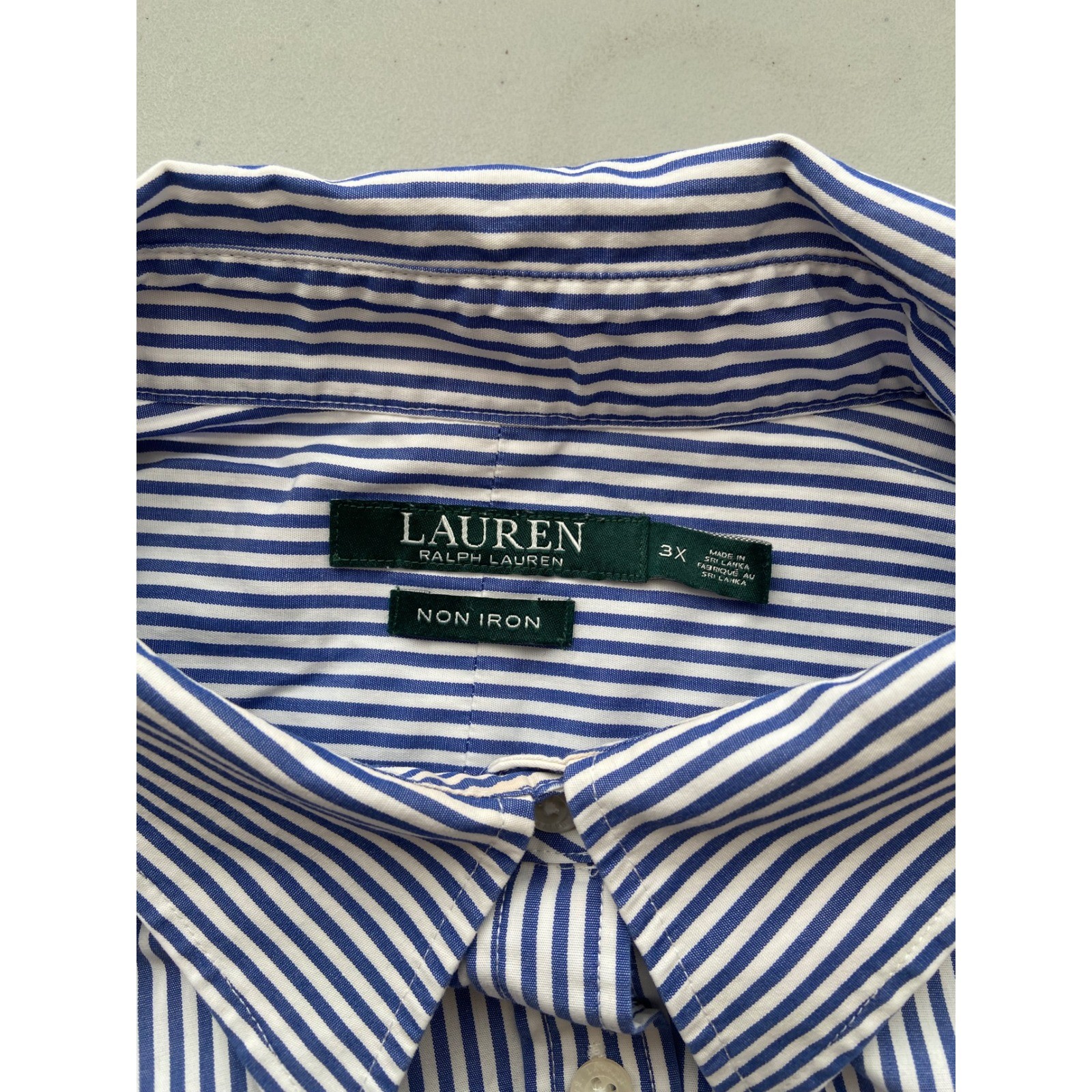 Lauren Ralph Lauren Womens Blue White Striped Button Down Shirt LRL Logo Large